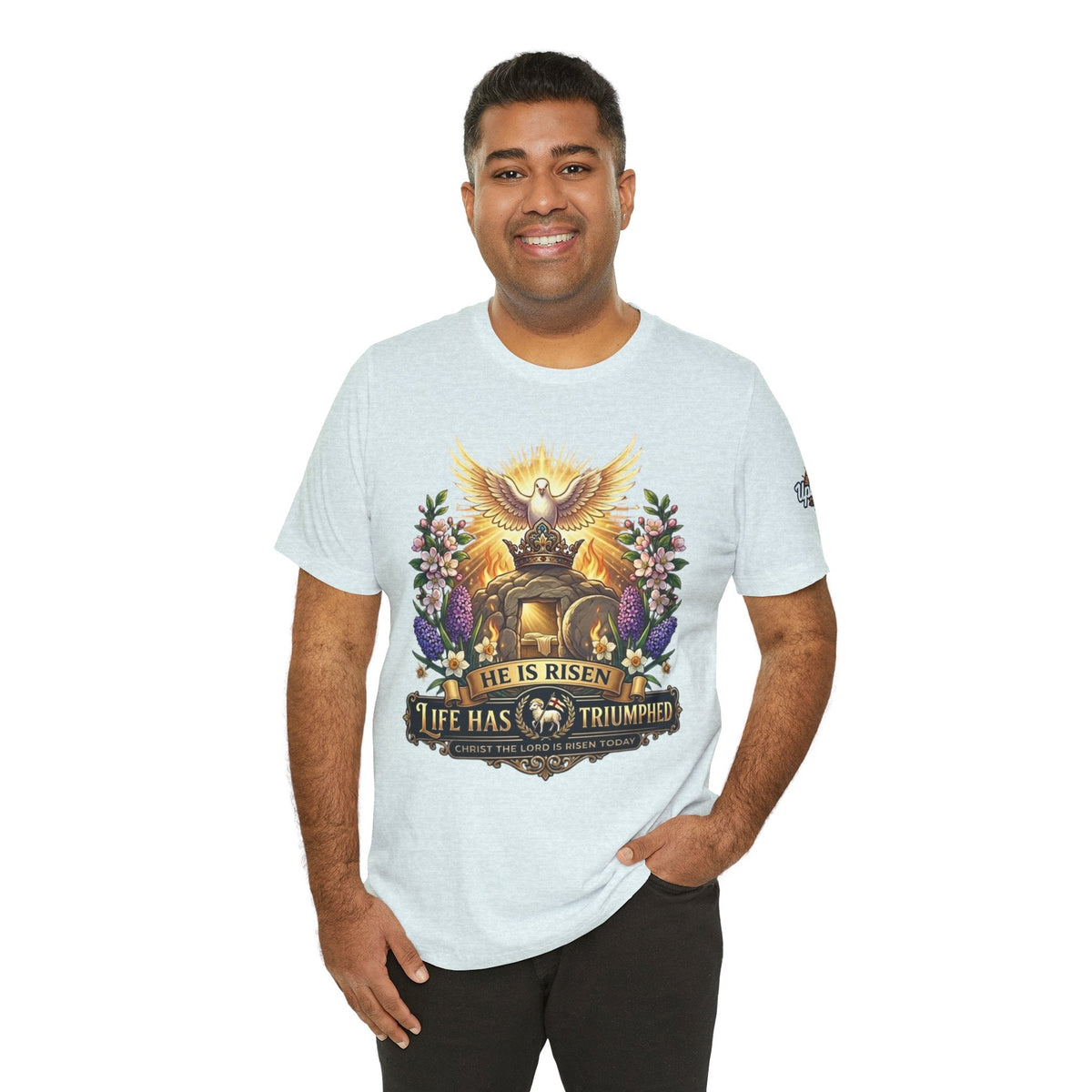 He Is Risen "Life Has Triumphed" T-Shirt — Easter Resurrection Christian Tee Printify