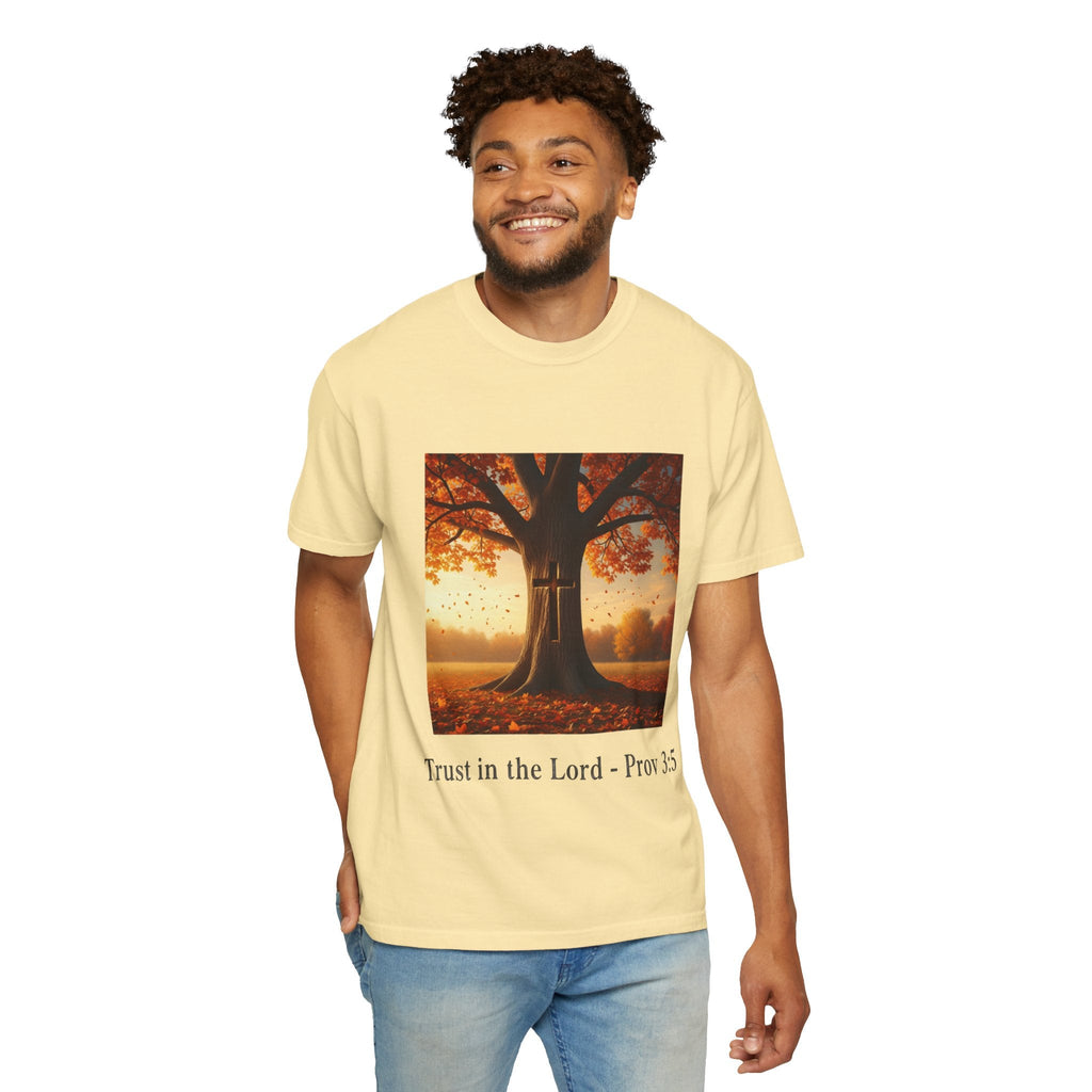 Trust in the Lord T-Shirt – Autumn Tree Christian Tee with Proverbs 3:5 Printify