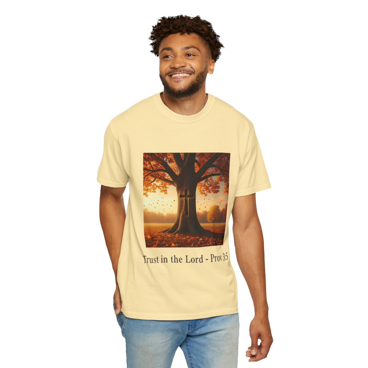 Trust in the Lord T-Shirt – Autumn Tree Christian Tee with Proverbs 3:5 Printify