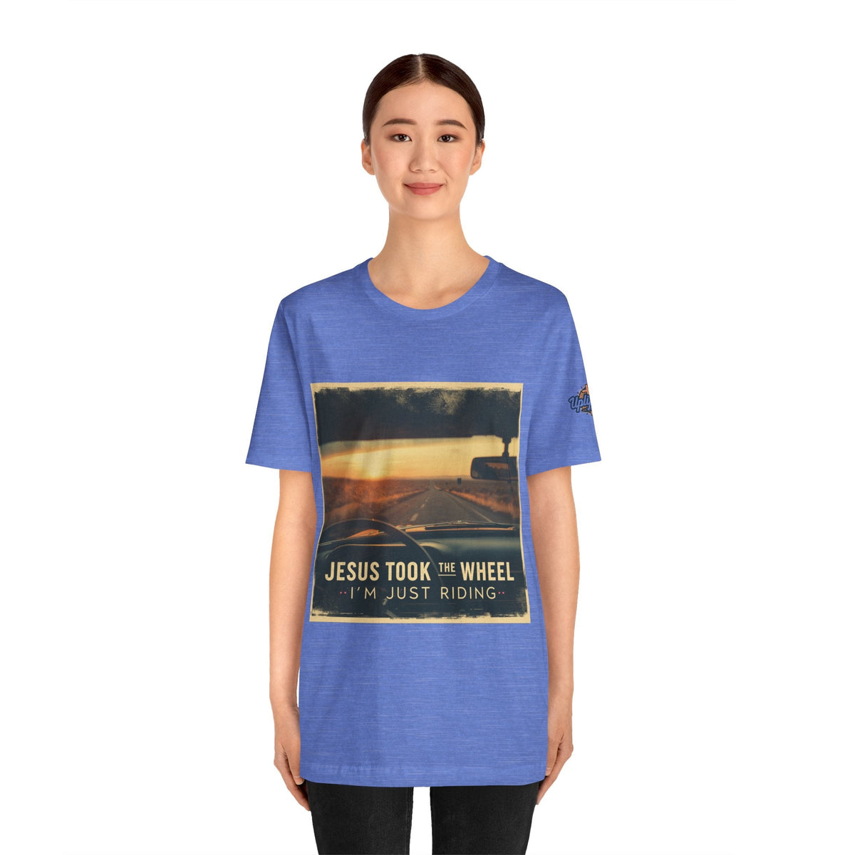 Jesus Took the Wheel I'm Just Riding T-shirt – Funny Christian Convertible Car T-shirt for Surrendered Faith & Humor Printify