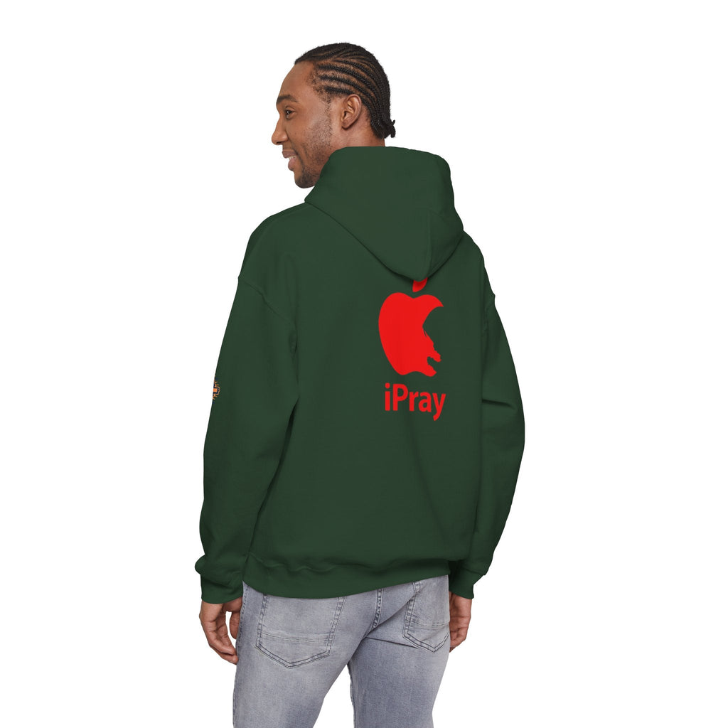 iPray Apple Logo Hoodie — Funny Christian Hoodie (Minimal Red Apple Graphic) Printify