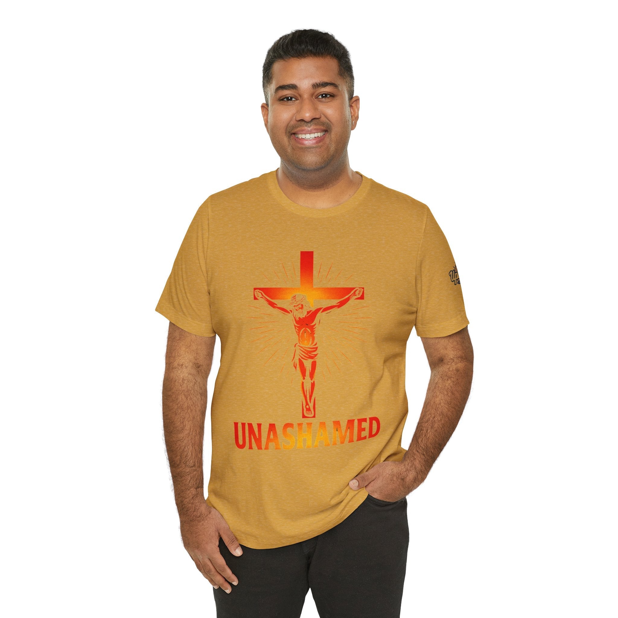 Unashamed T-shirt – Romans 1:16 Crucifixion Christian t-shirt for Bold Unwavering Faith Printify