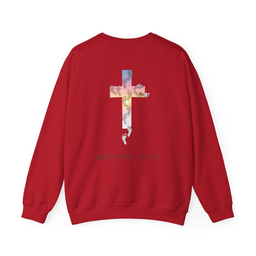 Walk by Faith Sweatshirt – Cross & Footprints Christian Sweatshirt for Cozy Inspiration Printify