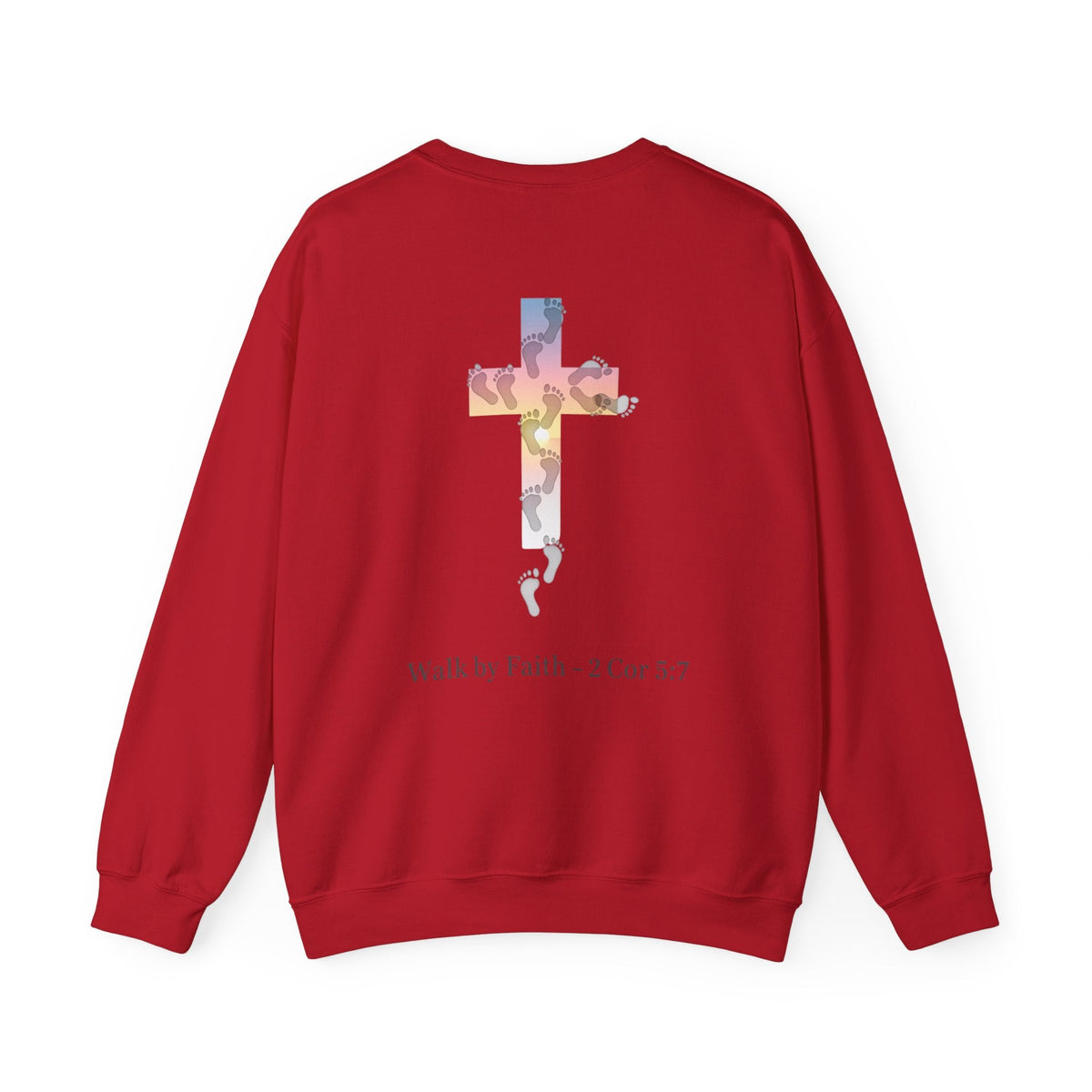 Walk by Faith Sweatshirt – Cross & Footprints Christian Sweatshirt for Cozy Inspiration Printify