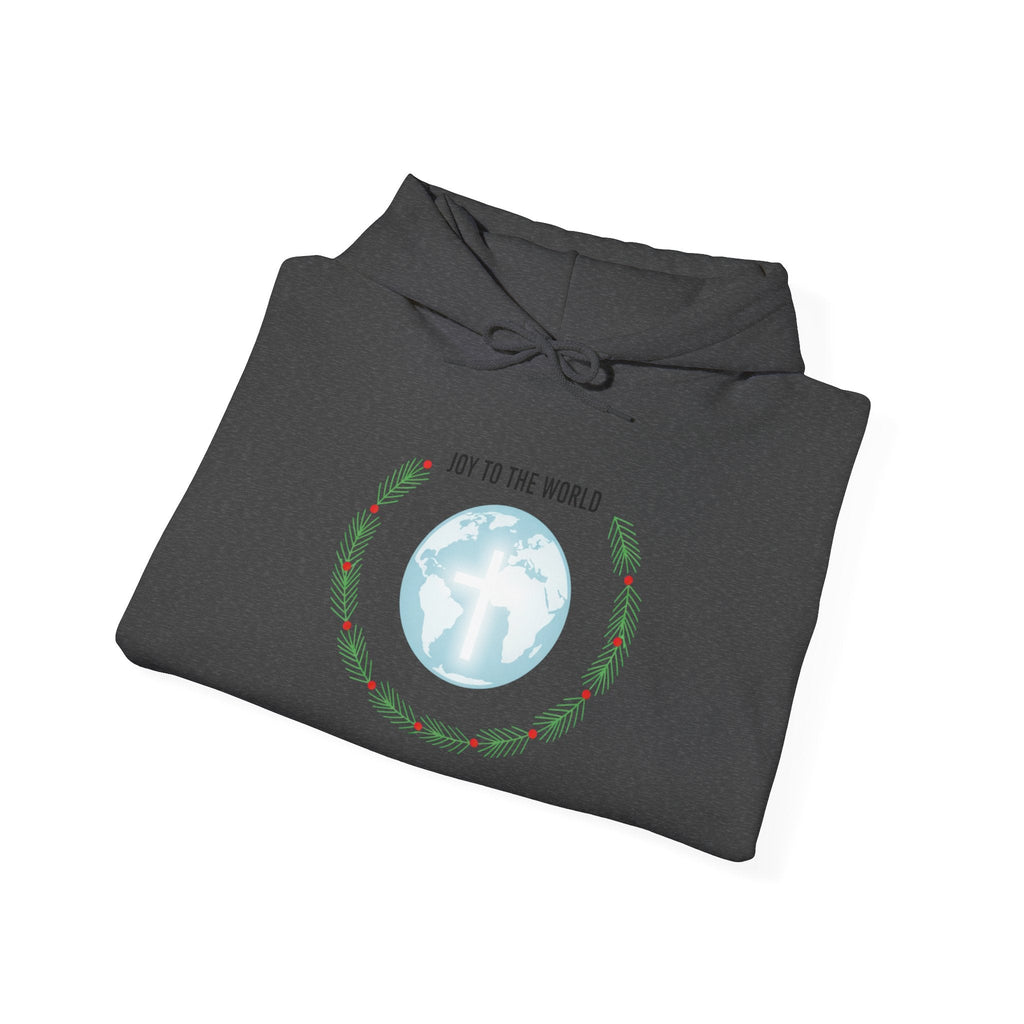 Joy to the World Hoodie – Wreath Earth Nativity Christian Christmas Sweatshirt for Isaiah 9:6 Holiday Faith & Festive Joy Printify