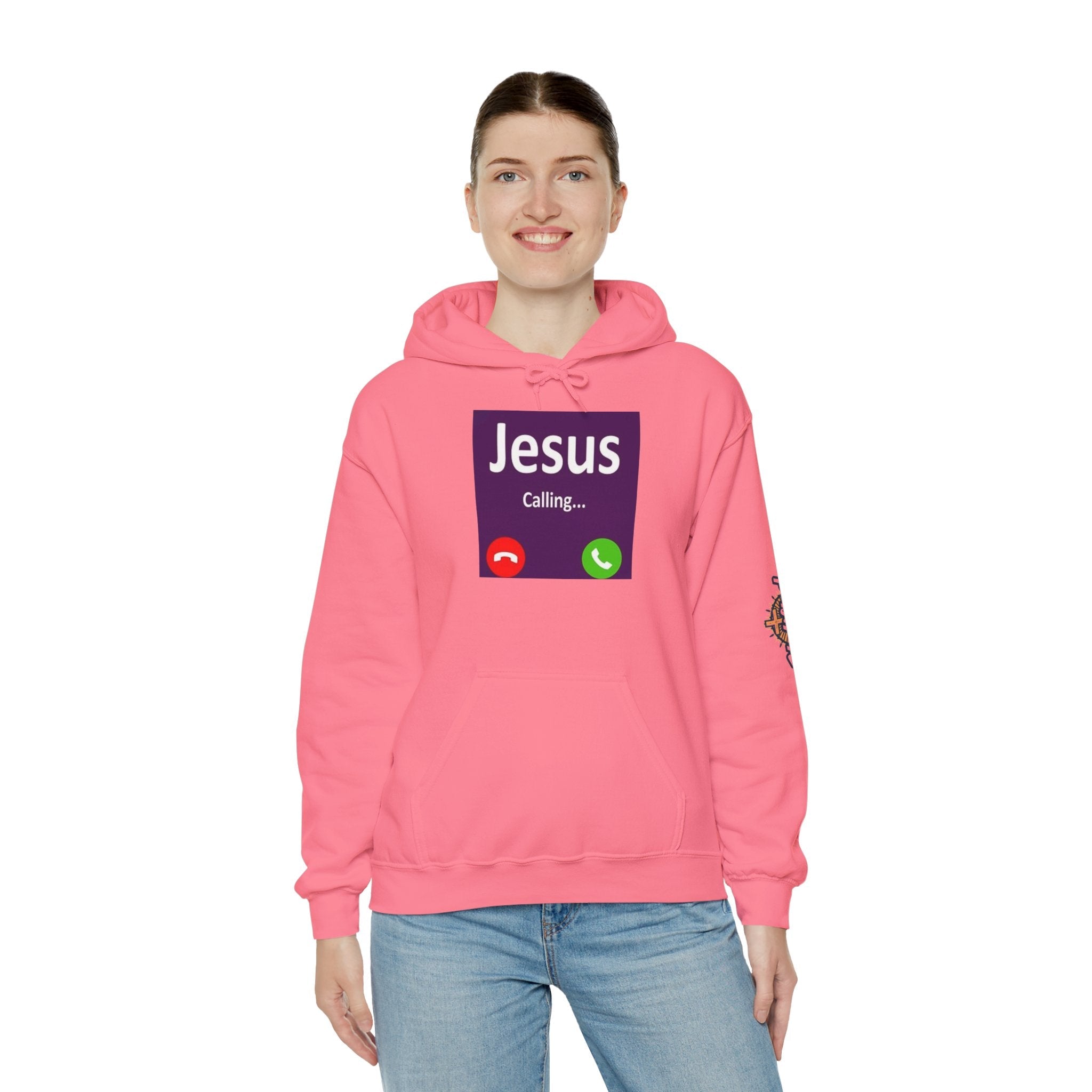 Jesus Calling Hoodie – Funny Cell Phone Screen Christian Sweatshirt for Divine Connection & Faith Humor Printify
