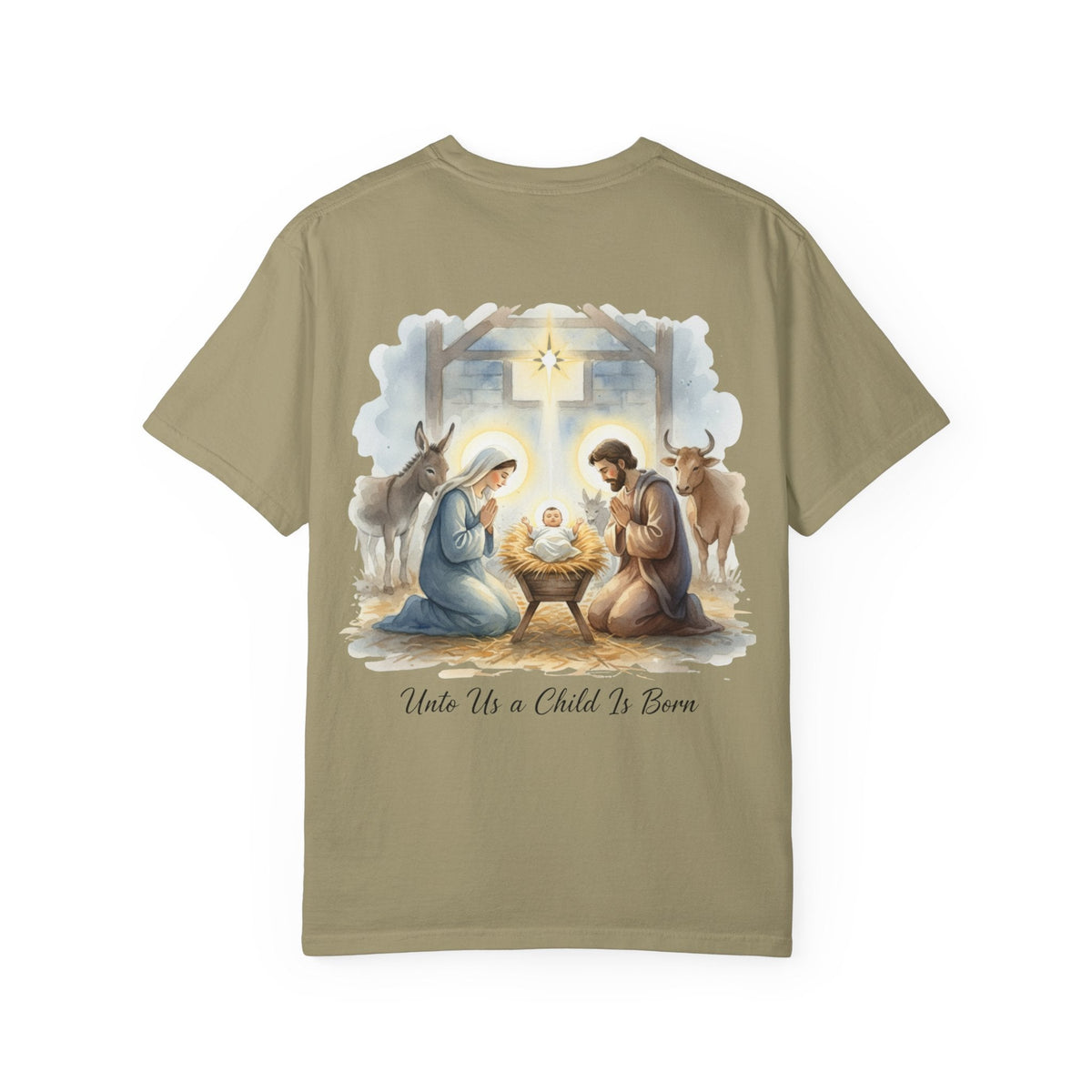 Unto Us a Child is Born T-shirt – Isaiah 9:6 Nativity Manger Scene Christian Christmas T-shirt for Holy Night Faith Printify