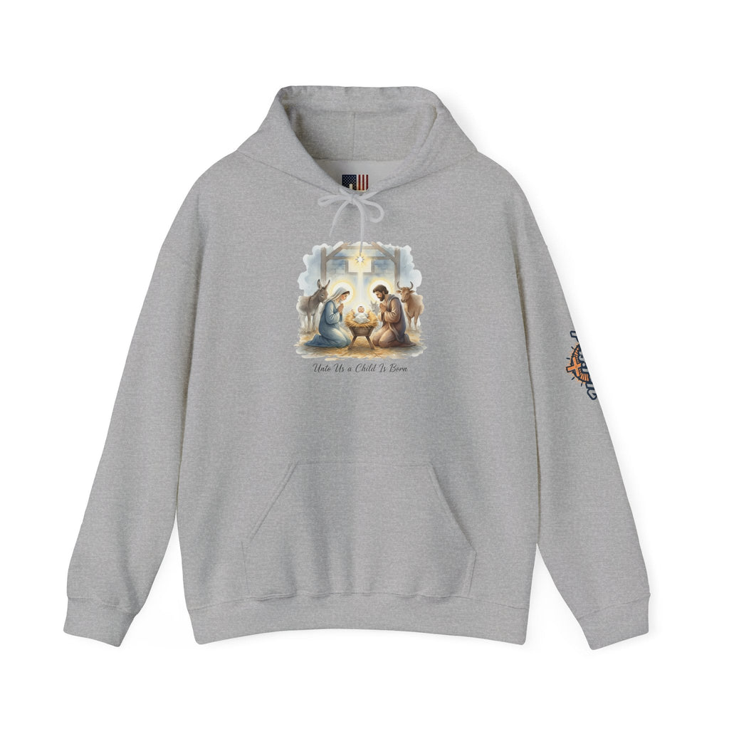 Unto Us a Child is Born Hoodie – Isaiah 9:6 Nativity Manger Scene Christian Christmas Sweatshirt for Holy Night Faith Printify