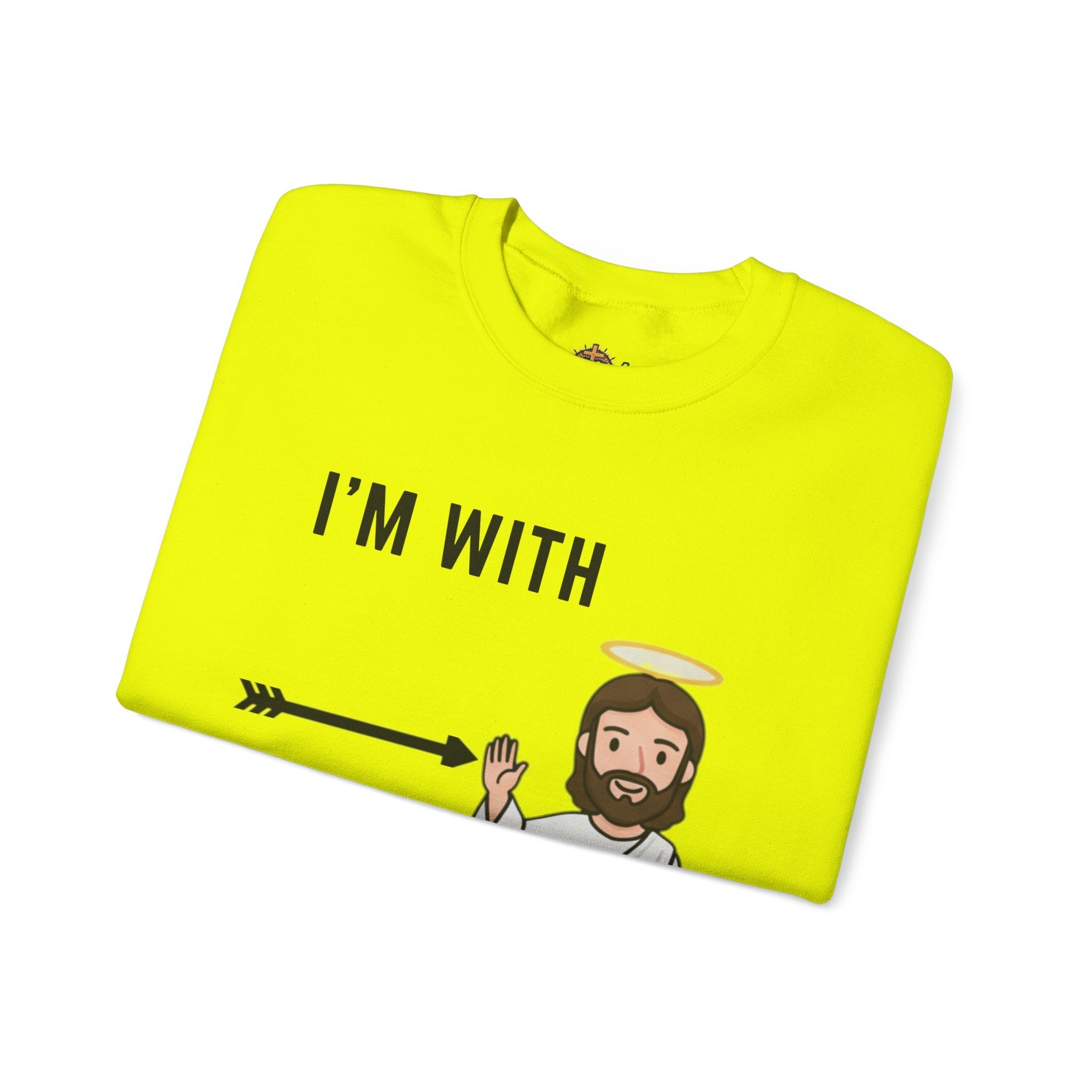 🔥 I’m With Him → Christian Sweatshirt | Arrow Pointing to Jesus | Minimalist Faith Tee | Subtle Cross Design | Bible-Inspired Apparel by Uplifted Gear Printify