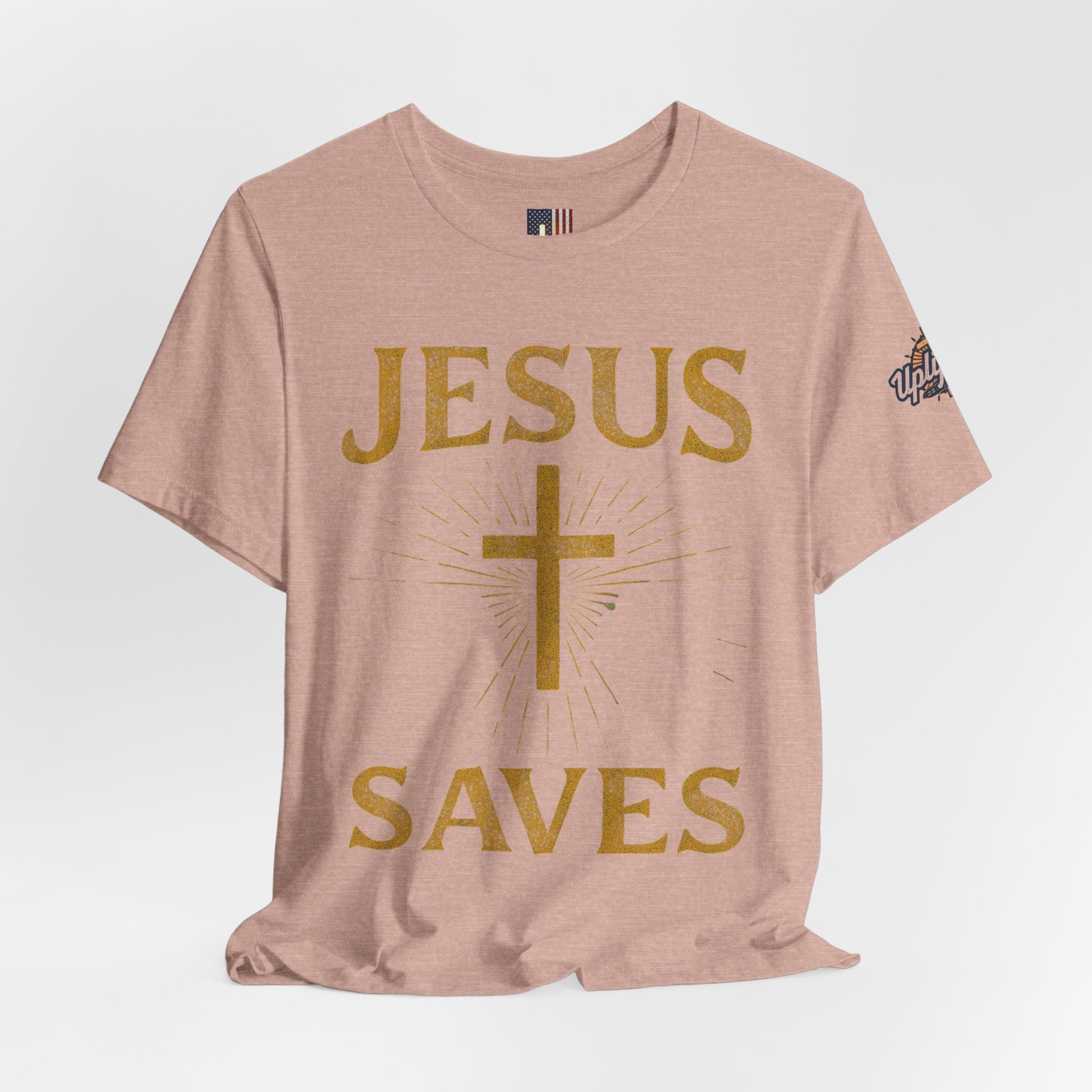 Jesus Saves T-shirt – Radiant Cross & Rays of Light Christian T-shirt for Eternal Hope & Faith Printify