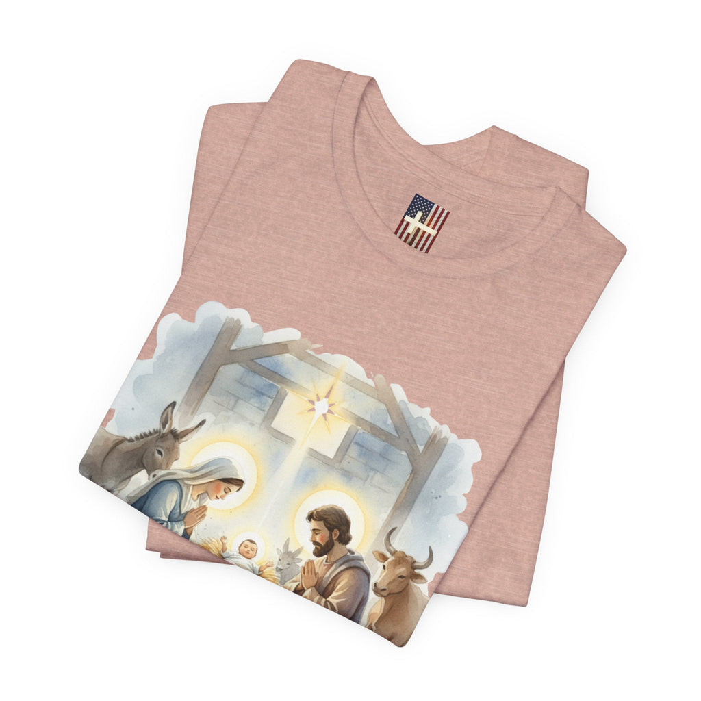 Unto Us a Child is Born T-shirt – Isaiah 9:6 Nativity Manger Scene Christian Christmas T-shirt for Holy Night Faith Printify