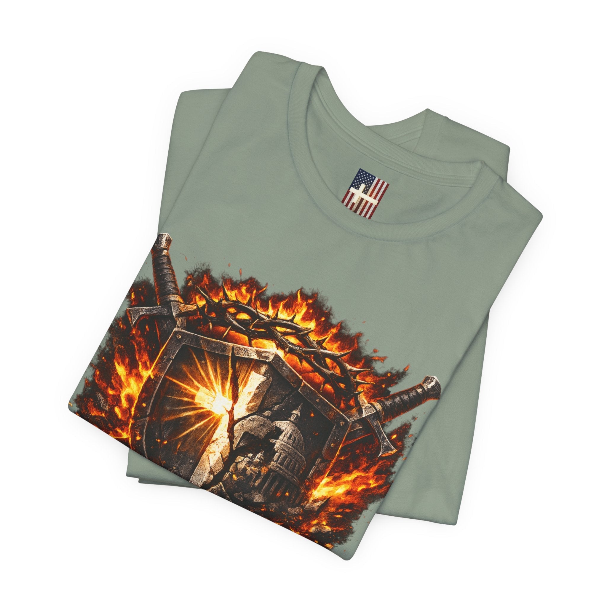 Trust God Not Government Shield Tee — Patriotic Christian Faith T-Shirt Printify