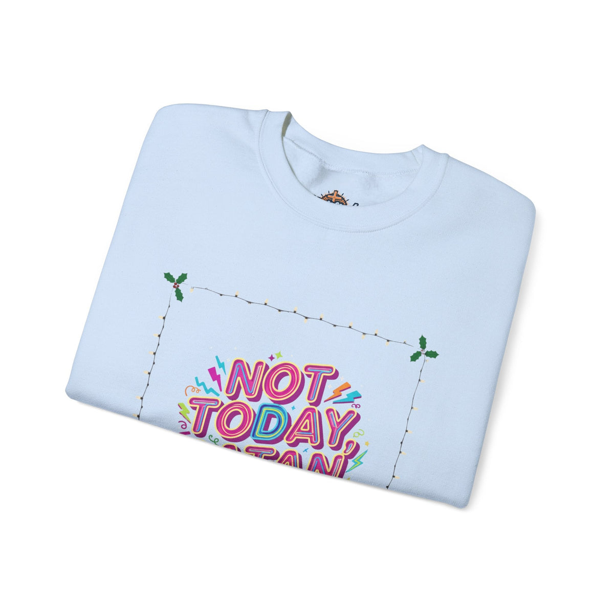 🔥 Not Today, Satan – Retro 90s Christian Sweatshirt | Neon Faith Tee | Funky Cartoon Devil | Bold Bible Verse Shirt | Uplifted Gear Printify