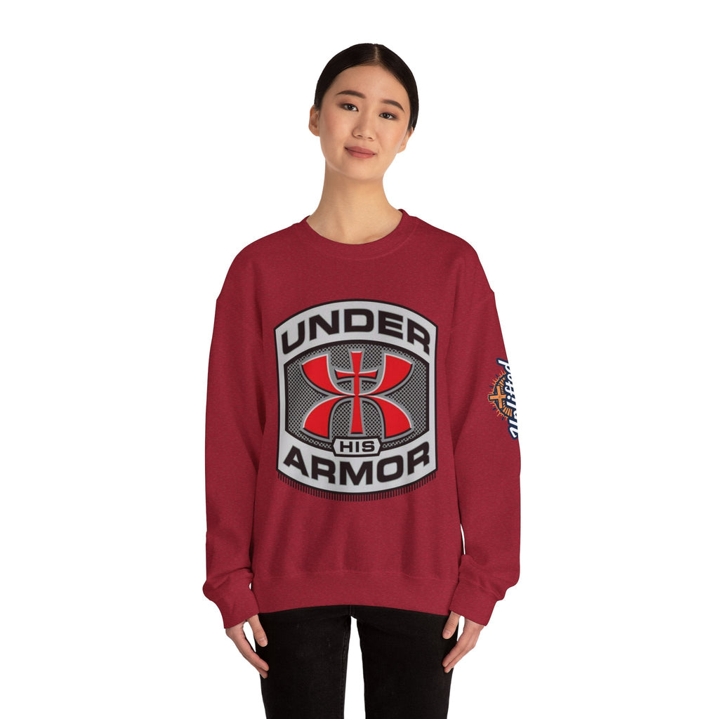 Under His Armor Crewneck Sweatshirt — Christian Faith Graphic Pullover Printify
