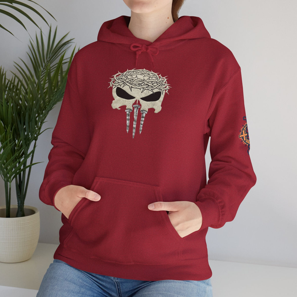 Christian Skull Hoodie - Crown of Thorns & Nails - Warrior Faith Hoodie Printify