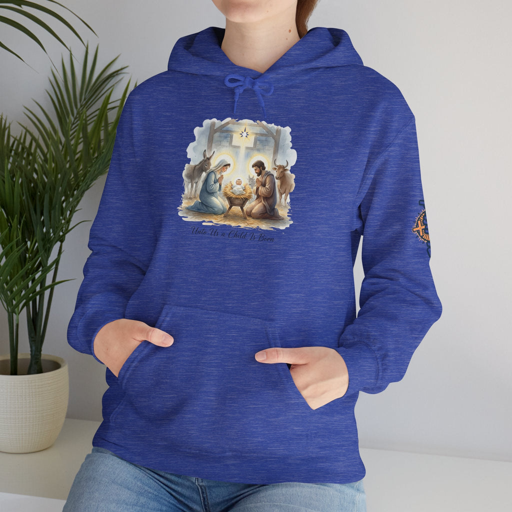 Unto Us a Child is Born Hoodie – Isaiah 9:6 Nativity Manger Scene Christian Christmas Sweatshirt for Holy Night Faith Printify