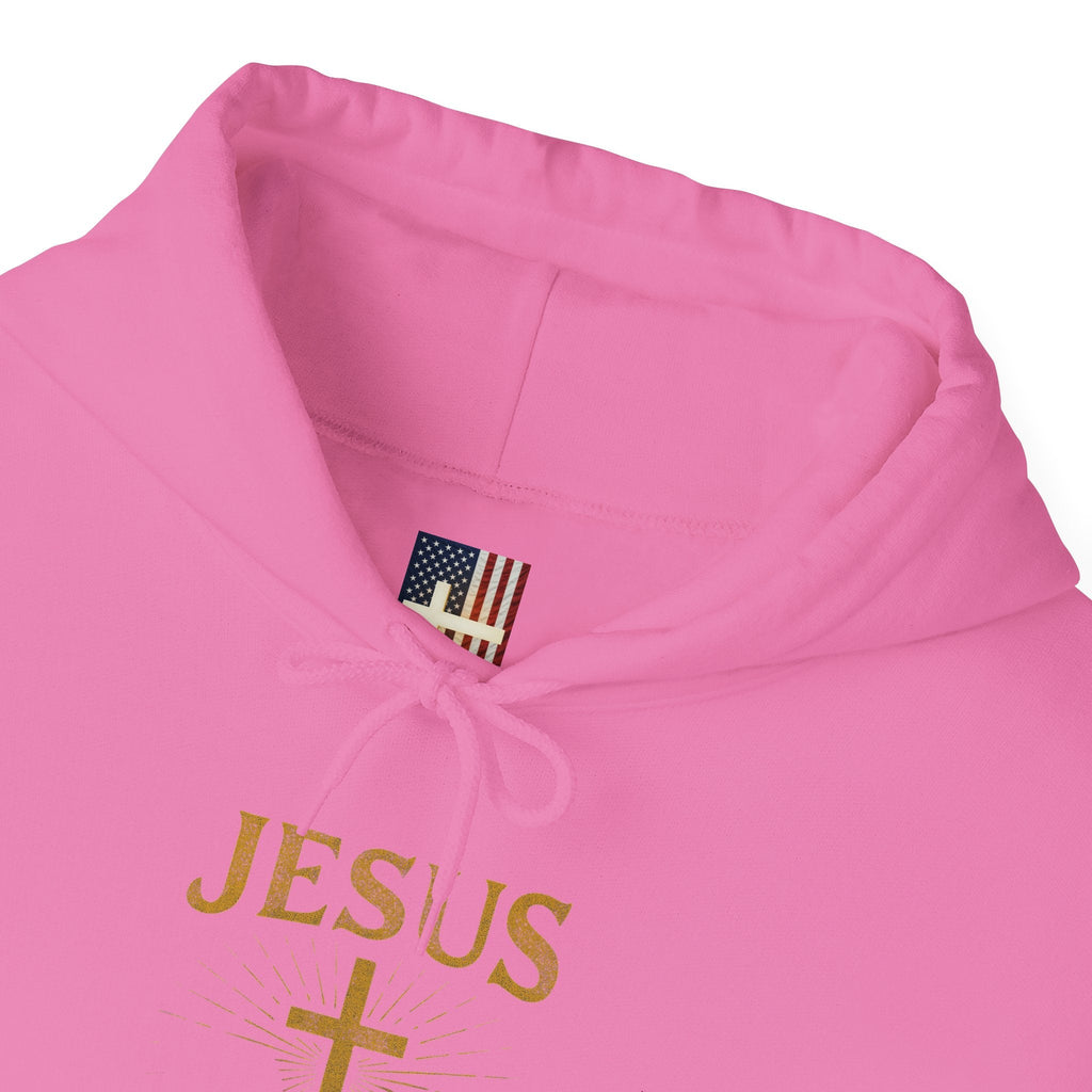 Jesus Saves Hoodie – Radiant Cross & Rays of Light Christian Sweatshirt for Eternal Hope & Faith Printify