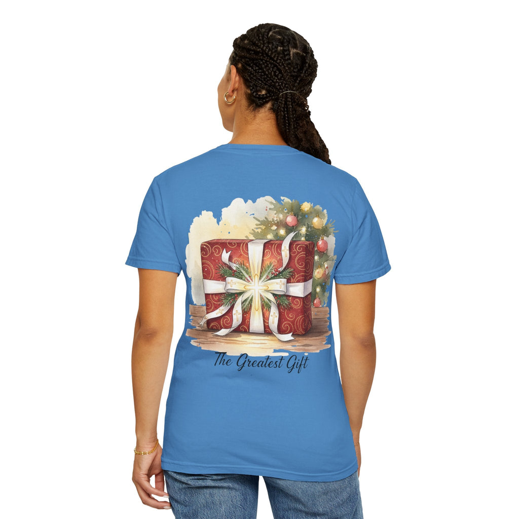 The Greatest Gift T-shirt – Cross Bow Present Christian T-shirt for Christmas Salvation & Eternal Faith Printify