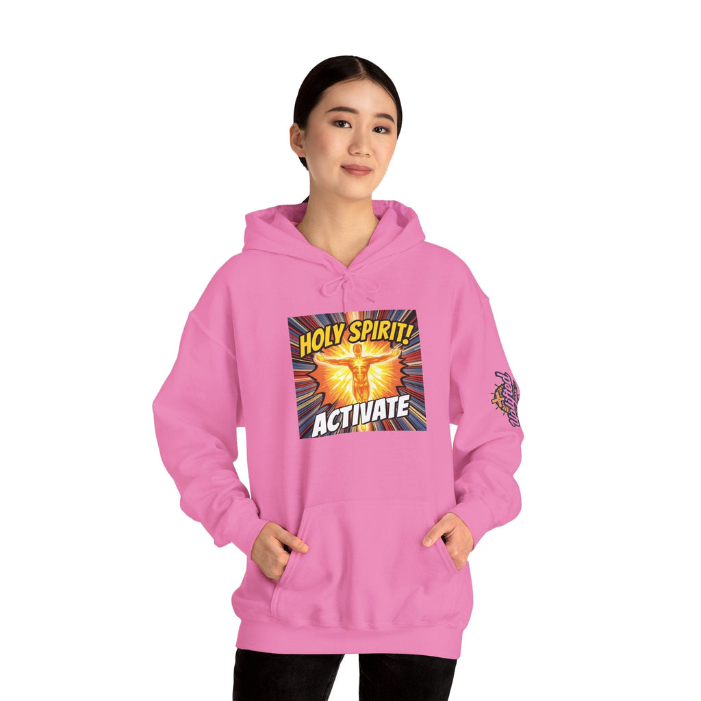 Holy Spirit Activate Hoodie – Superhero Christian Sweatshirt with Vibrant Power-Up Design for Faith-Fueled Boldness Printify