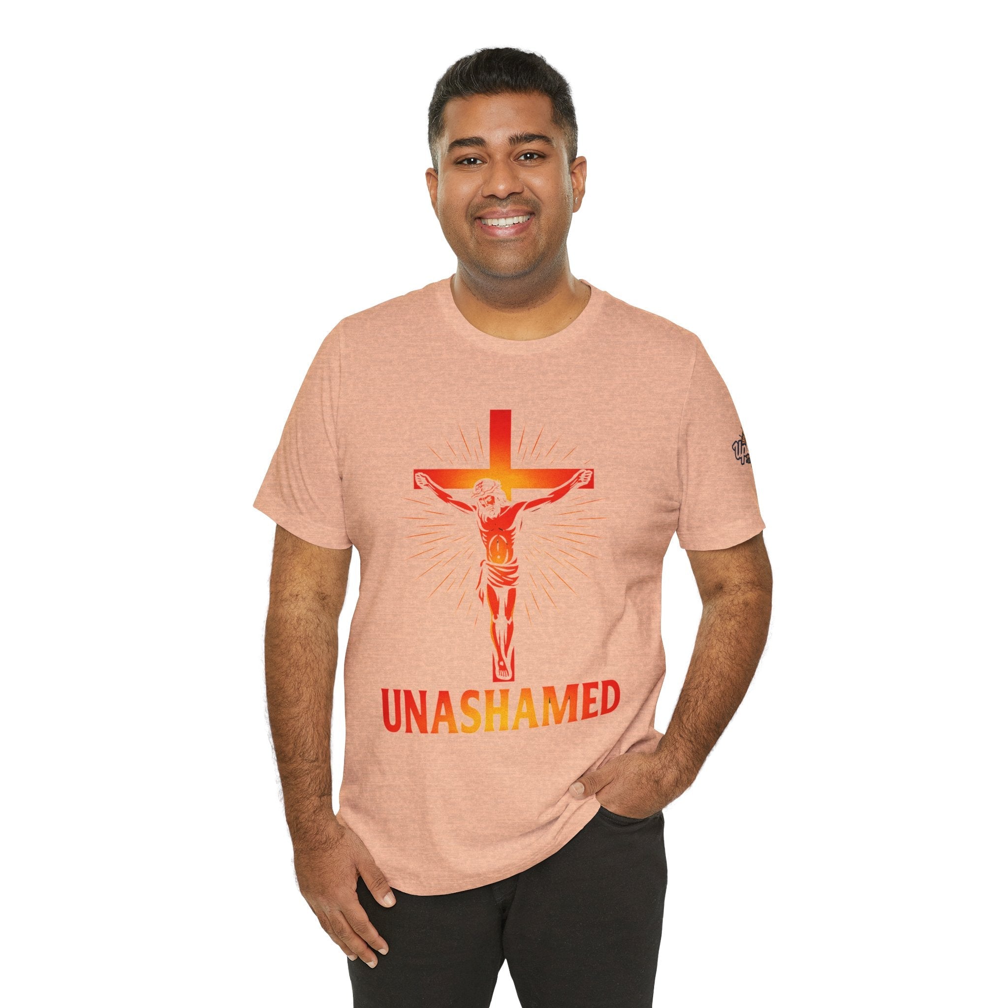 Unashamed T-shirt – Romans 1:16 Crucifixion Christian t-shirt for Bold Unwavering Faith Printify