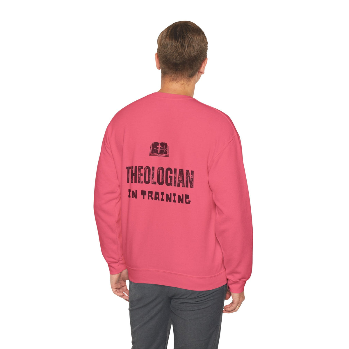 Theologian in Training Sweatshirt – Open Bible & Cross Christian Sweatshirt for Faithful Growth Printify