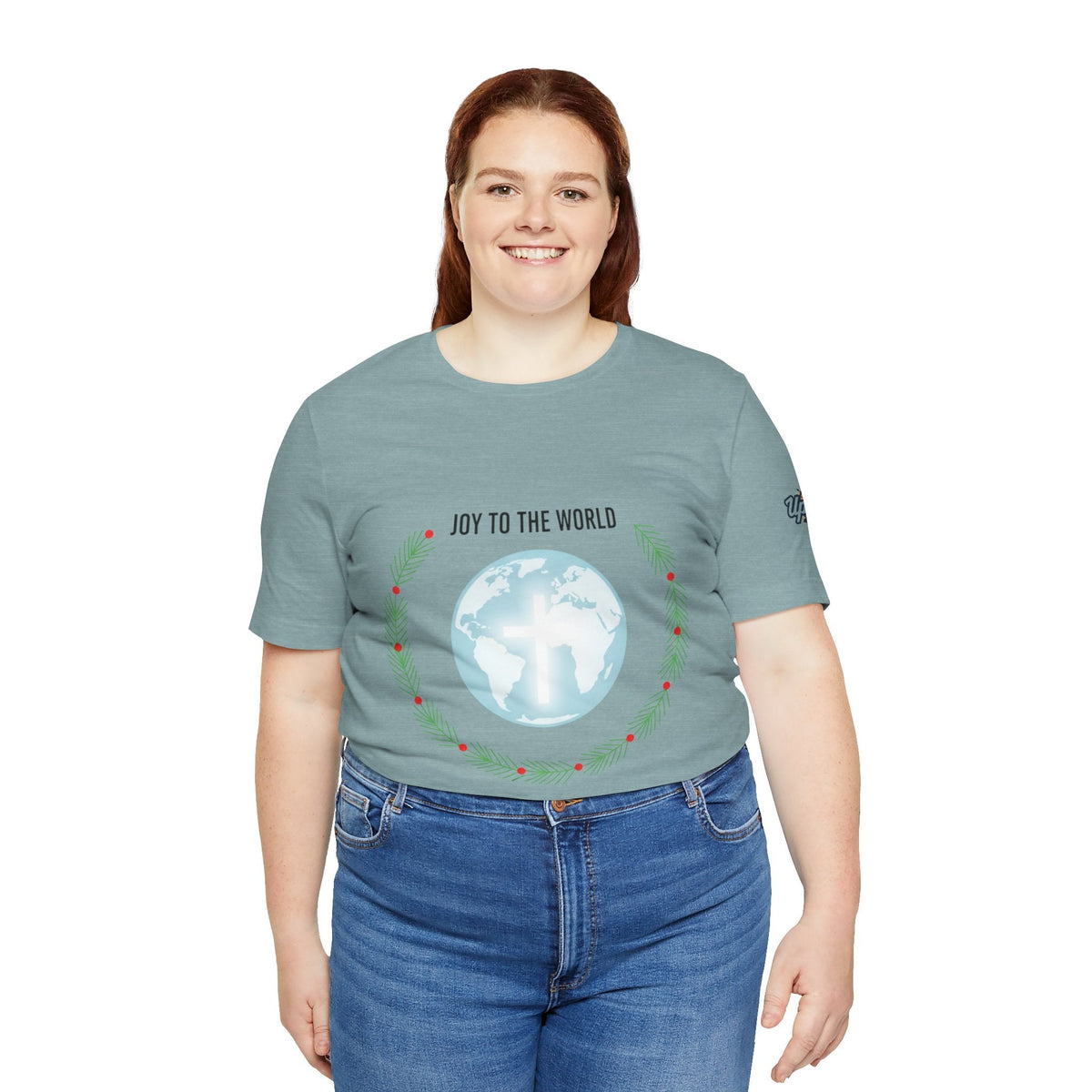 Joy to the World T-shirt – Wreath Earth Nativity Christian Christmas T-shirt for Isaiah 9:6 Holiday Faith & Festive Joy Printify