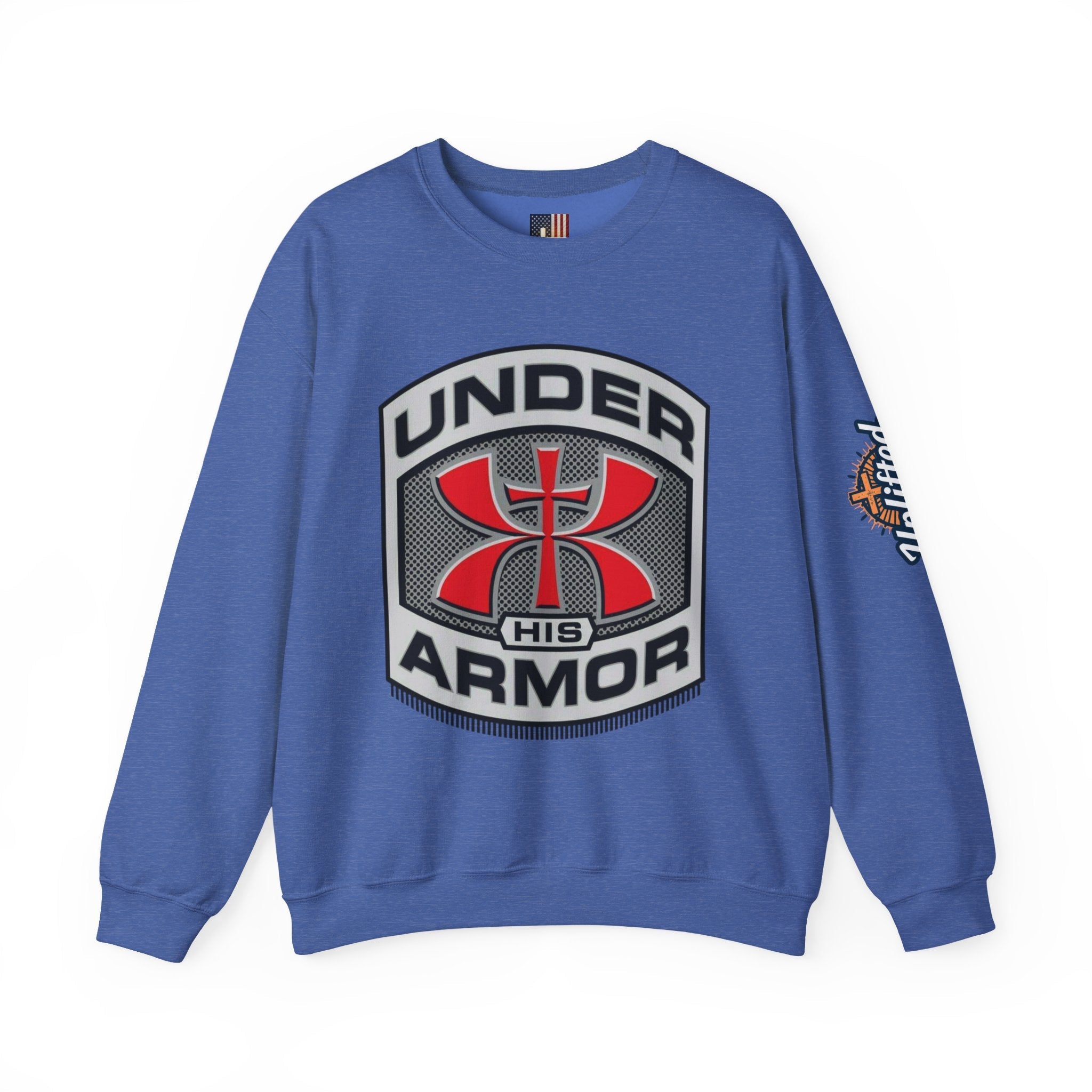Under His Armor Crewneck Sweatshirt — Christian Faith Graphic Pullover Printify