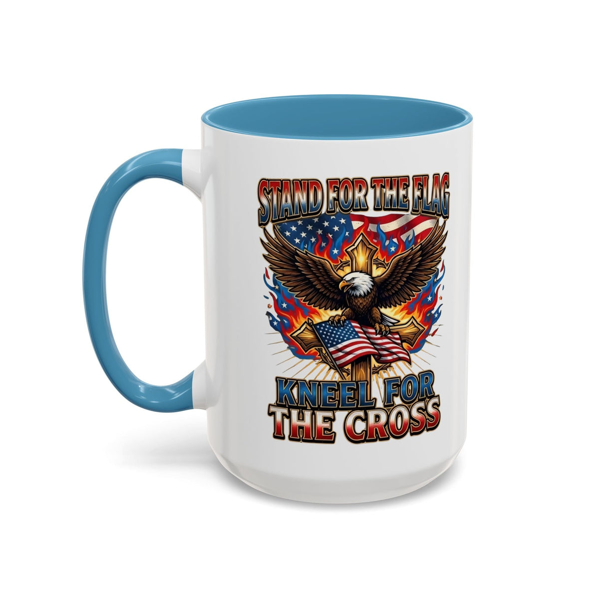 Patriotic Eagle Coffee Mug — "Stand for the Flag, Kneel for the Cross" (11/15oz) Printify