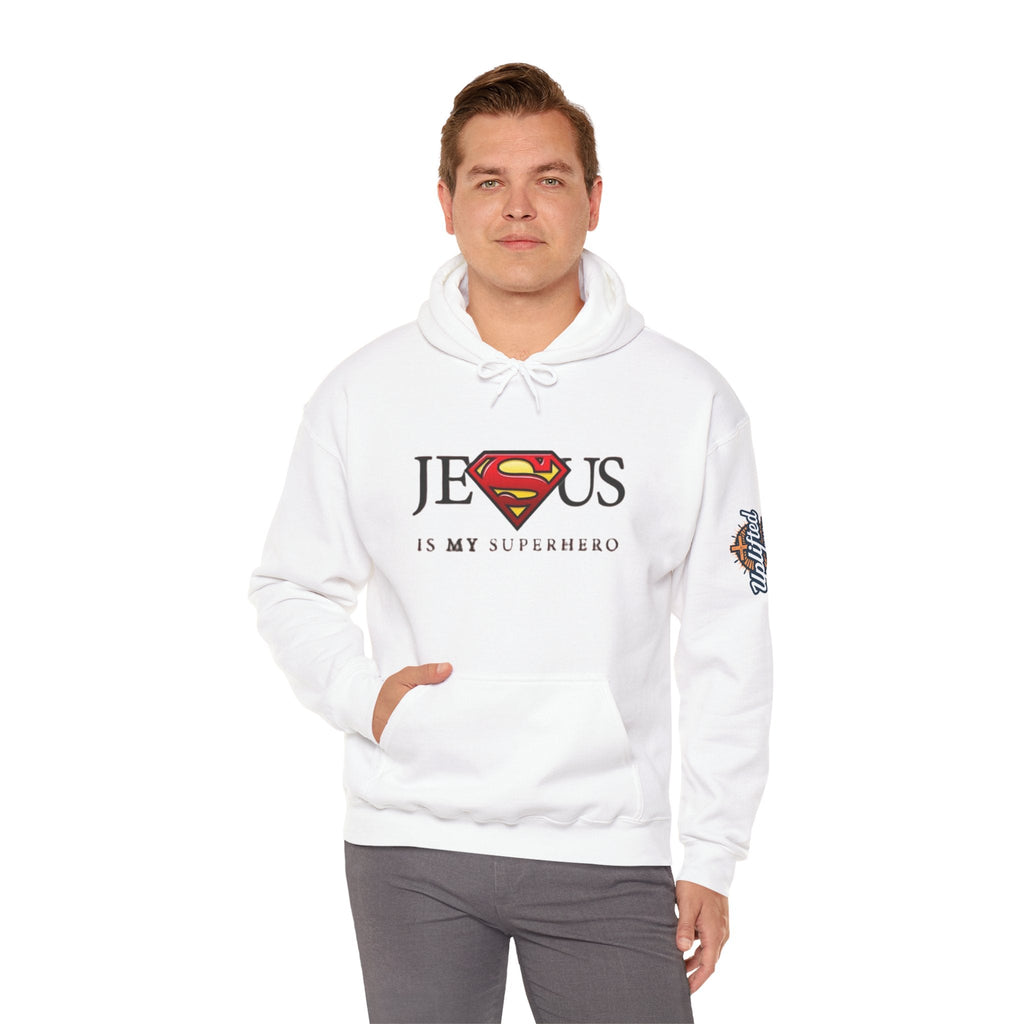 Jesus Is My Superhero Hoodie — Christian Faith Graphic Pullover Printify