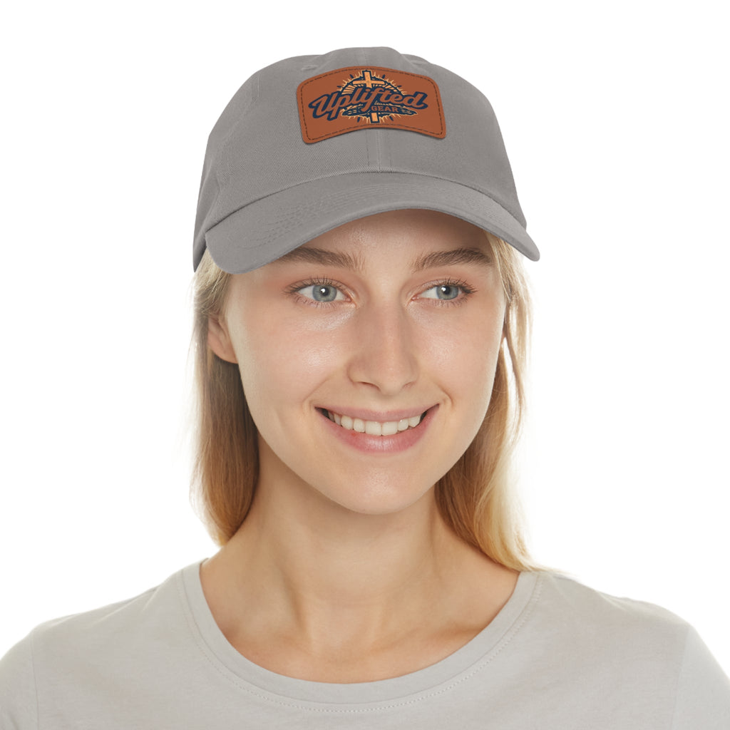Uplifted Gear Leather Patch Dad Hat — Vintage Aviation Logo Cap Printify