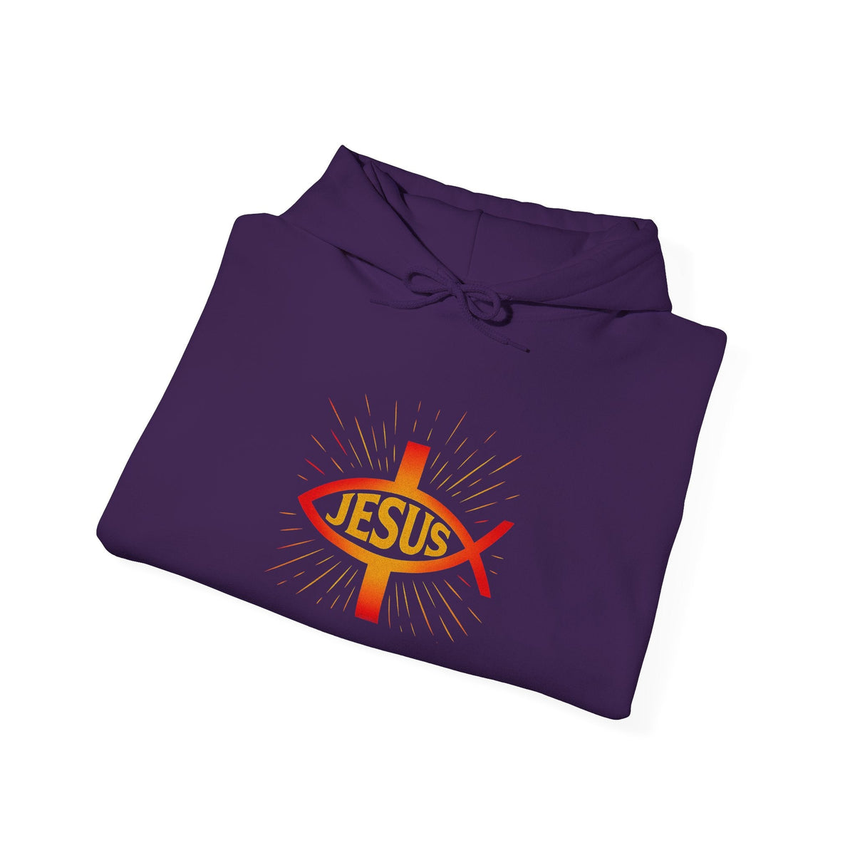 Jesus Ichthys Hoodie – Christian Fish Symbol with Cross & Jesus Inscription Sweatshirt for Eternal Faith & Streetwear Printify