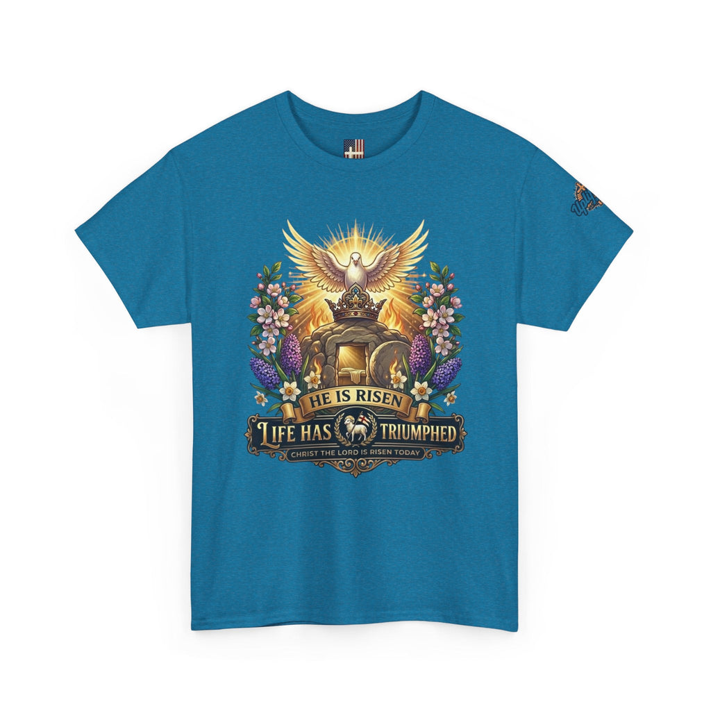 He Is Risen "Life Has Triumphed" T-Shirt — Easter Resurrection Christian Tee Printify