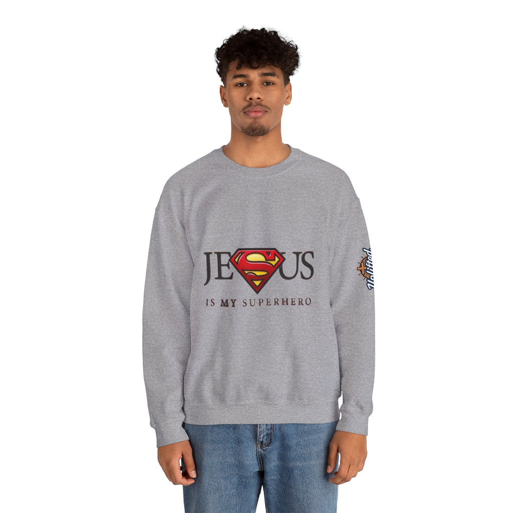 Jesus Is My Superhero Crewneck Sweatshirt Printify