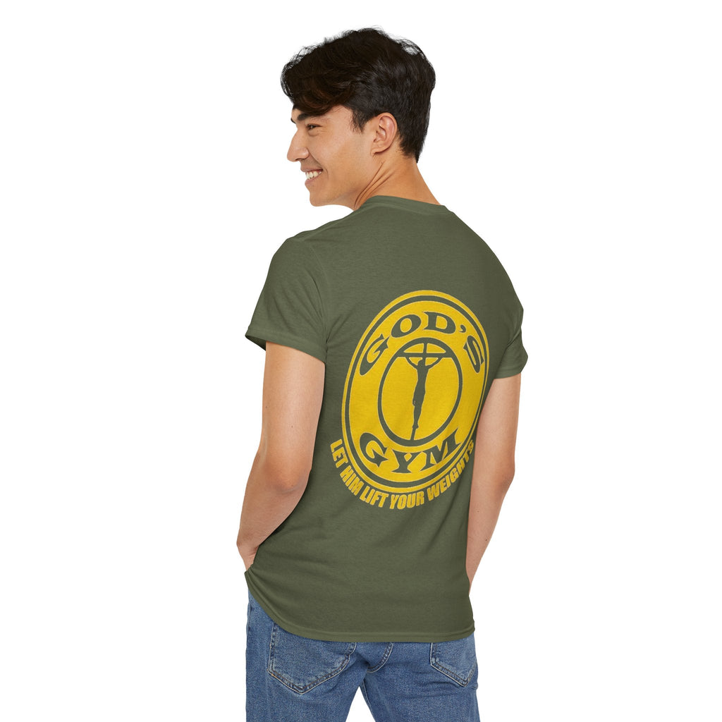 God's Gym T-Shirt — "Let Him Lift Your Weights" Christian Fitness Tee Printify