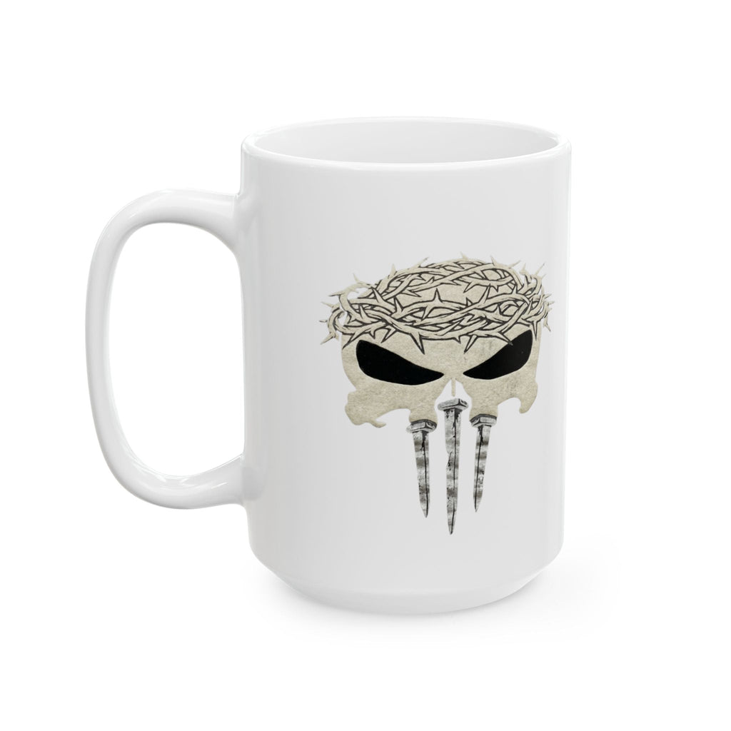 Christian Skull Coffee Mug — Crown of Thorns “Warrior Faith” (11/15 oz) Printify