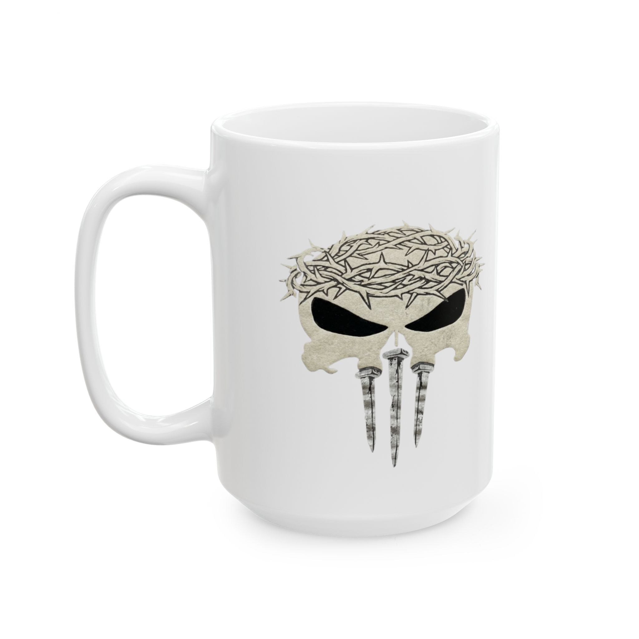 Christian Skull Coffee Mug — Crown of Thorns “Warrior Faith” (11/15 oz) Printify