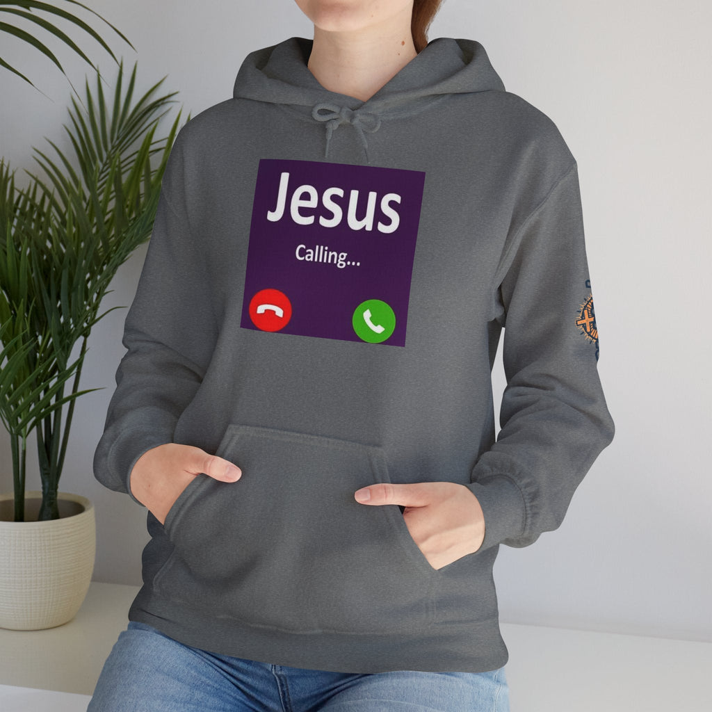 Jesus Calling Hoodie – Funny Cell Phone Screen Christian Sweatshirt for Divine Connection & Faith Humor Printify