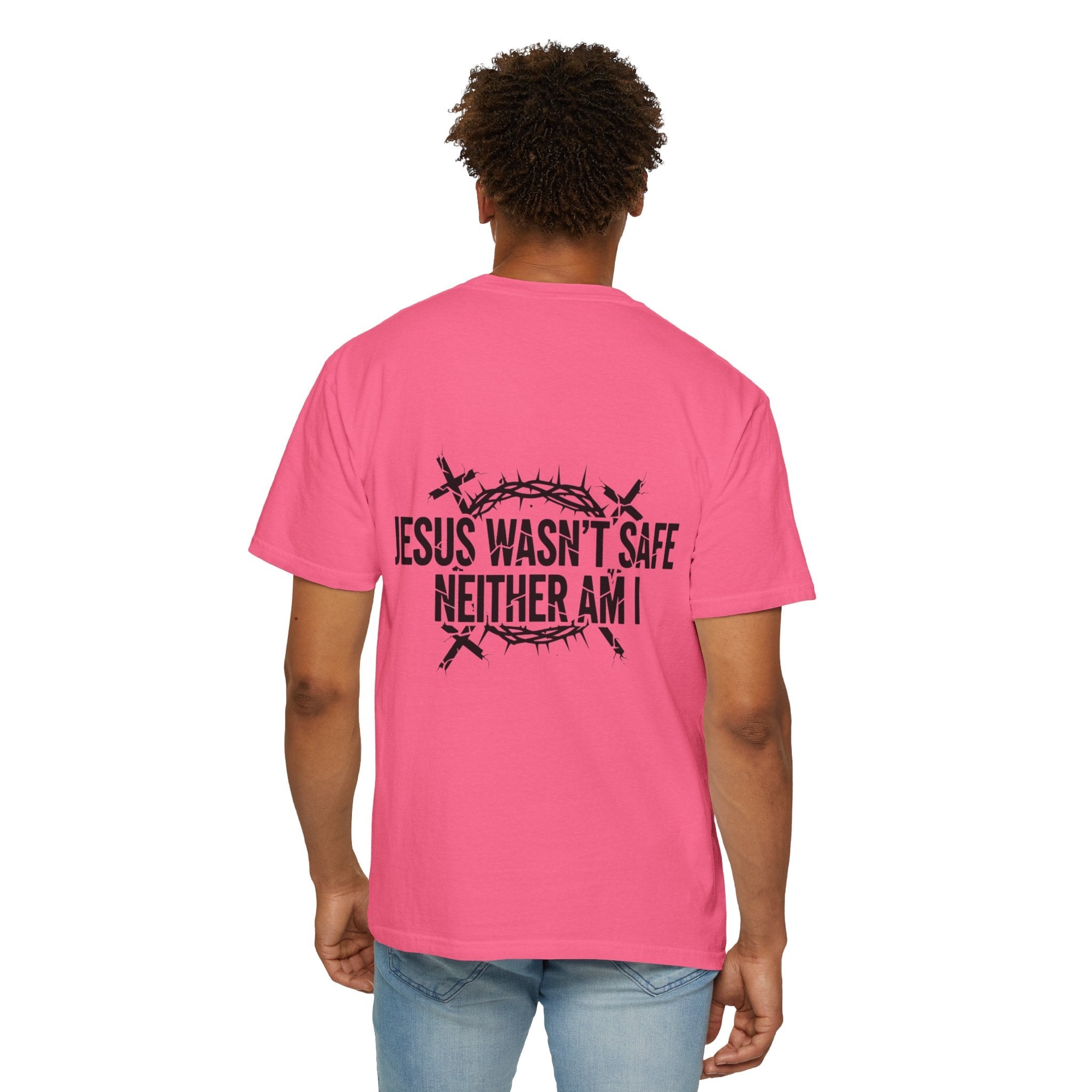 ⚡ Jesus Wasn’t Safe – Neither Am I | Bold Christian T-Shirt | Storm-Walking Faith Tee | Minimalist Black & White Design | Uplifted Gear Printify