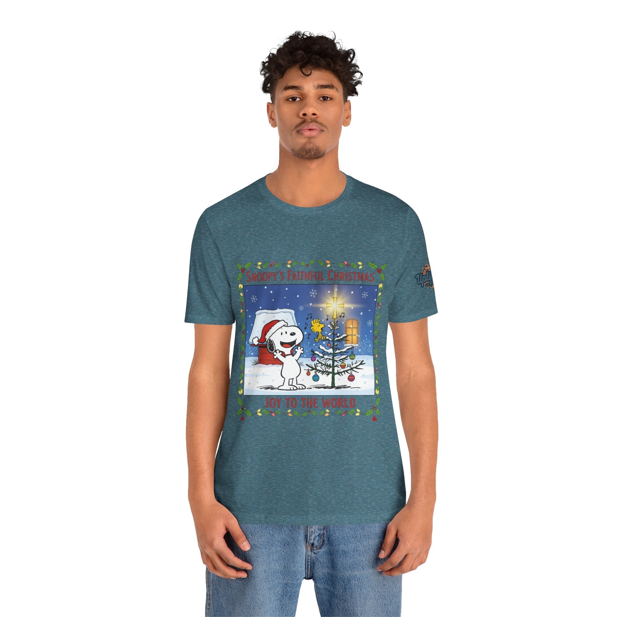 🎄 Faithful Christmas Friends – Christian Holiday T-Shirt | Festive Tree & Cartoon Duo | Heartwarming Christmas Tee by Uplifted Gear Printify