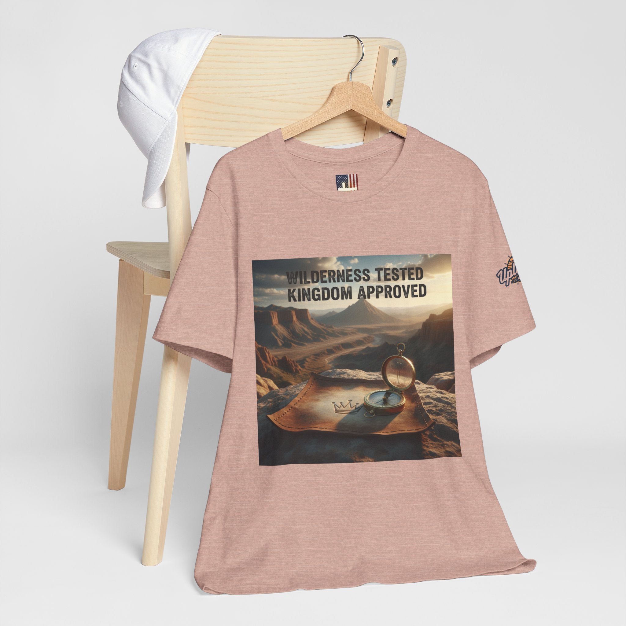 Wilderness Tested Kingdom Approved T-shirt – Mountain Desert Compass Crown Christian T-shirt for Biblical Adventure Faith Printify