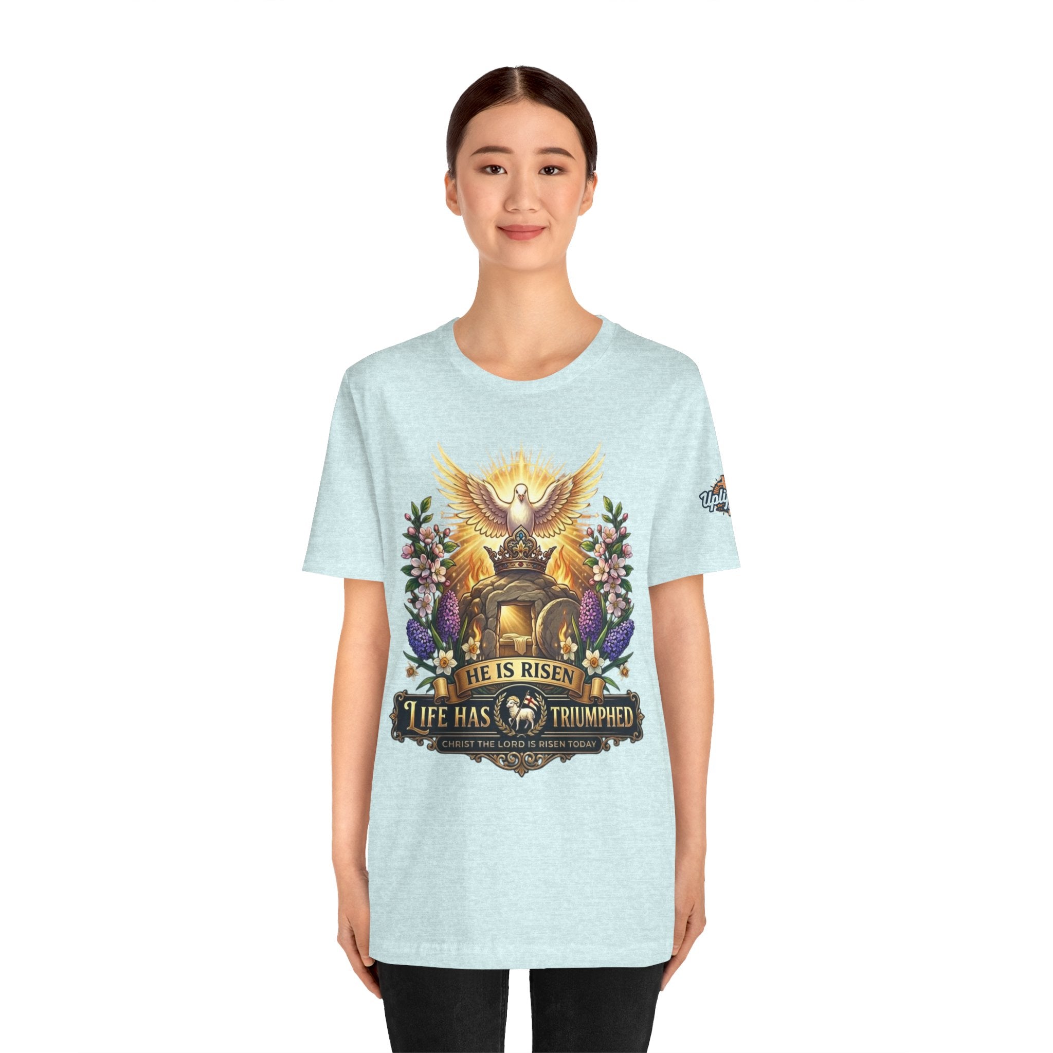 He Is Risen "Life Has Triumphed" T-Shirt — Easter Resurrection Christian Tee Printify