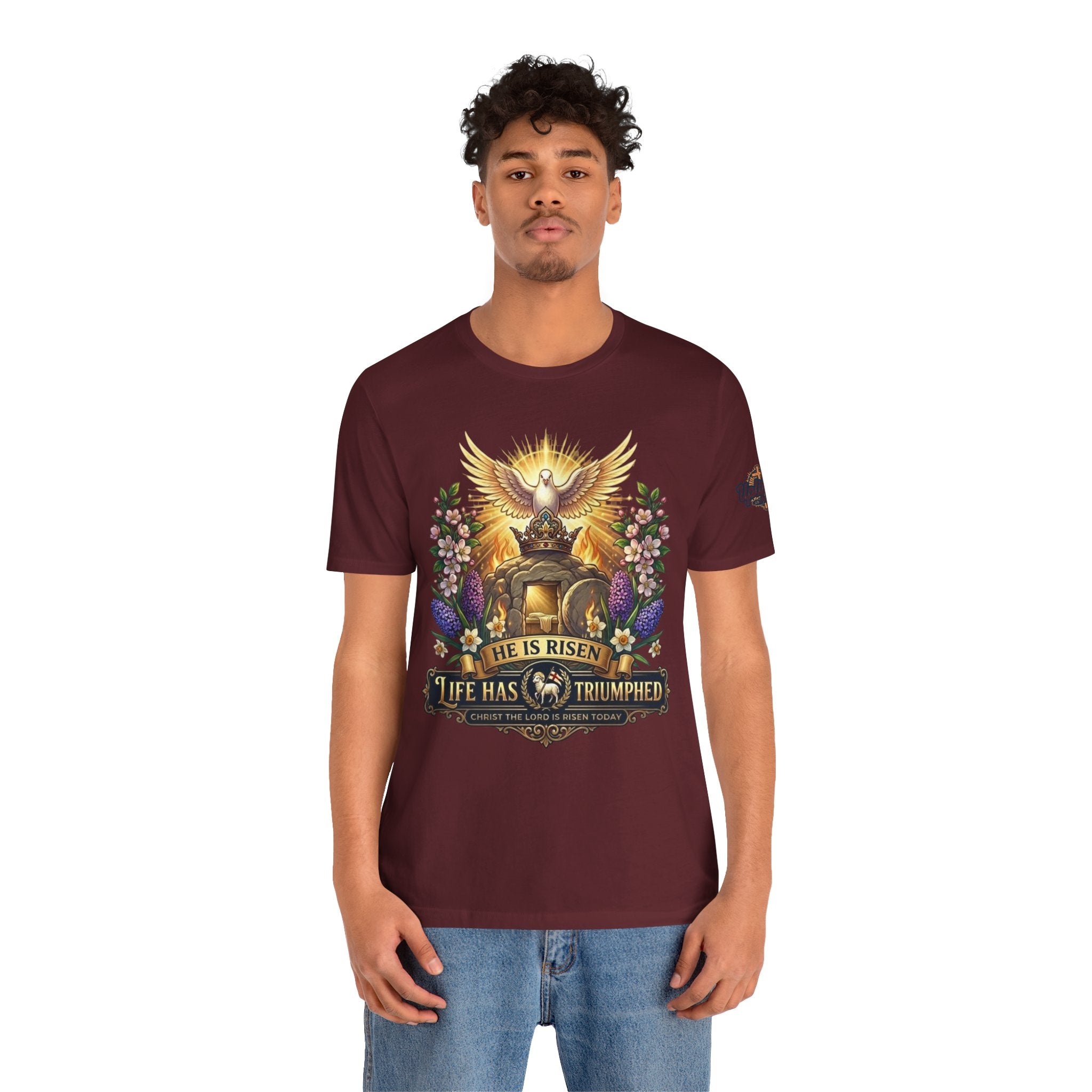 He Is Risen "Life Has Triumphed" T-Shirt — Easter Resurrection Christian Tee Printify