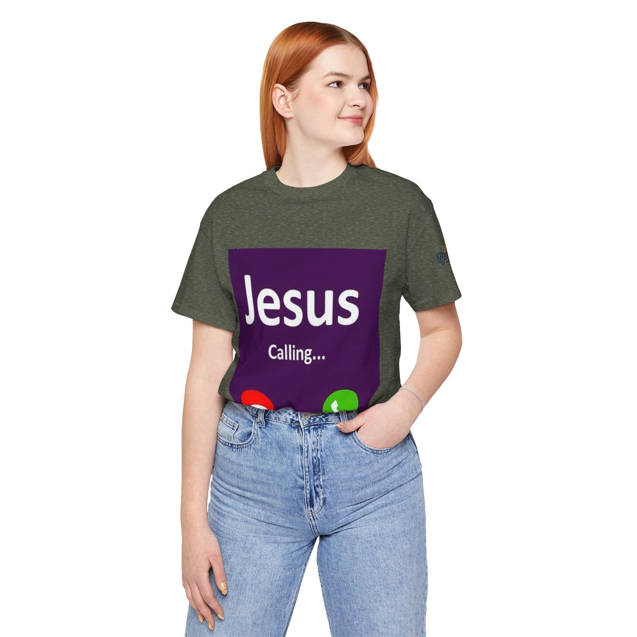 Jesus Calling T-shirt – Funny Cell Phone Screen Christian T-shirt for Divine Connection & Faith Humor Printify