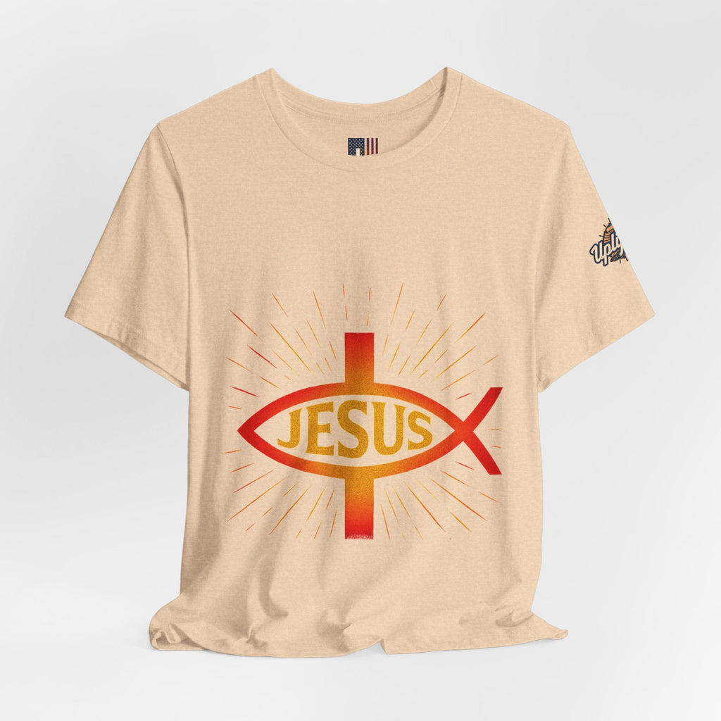 Jesus Ichthys T-shirt – Christian Fish Symbol with Cross & Jesus Inscription T-shirt for Eternal Faith & Streetwear Printify