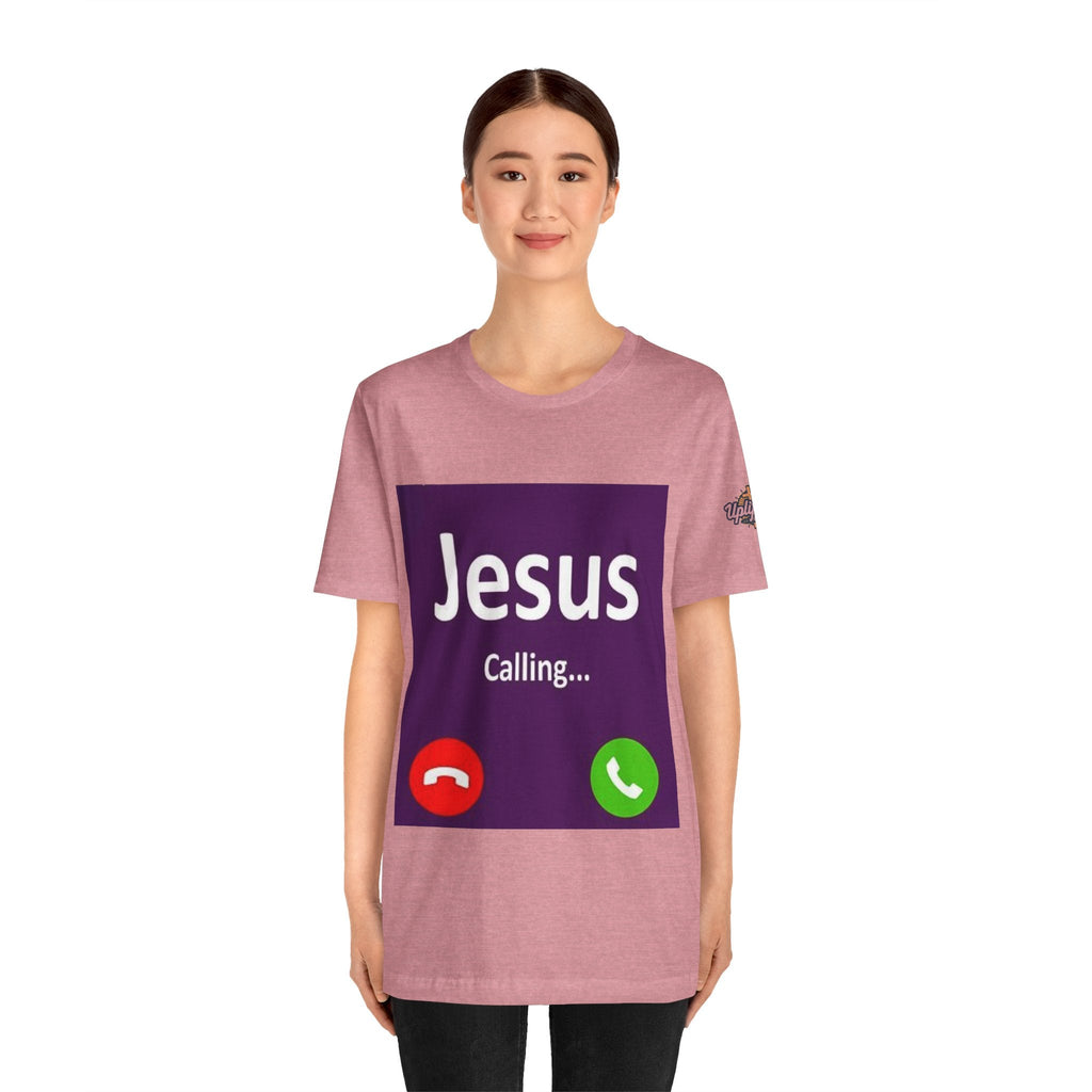 Jesus Calling T-shirt – Funny Cell Phone Screen Christian T-shirt for Divine Connection & Faith Humor Printify