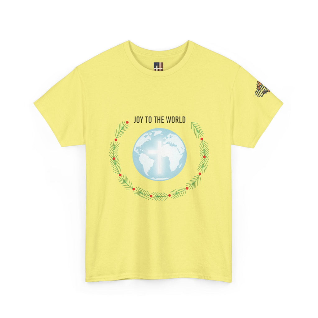 Joy to the World T-shirt – Wreath Earth Nativity Christian Christmas T-shirt for Isaiah 9:6 Holiday Faith & Festive Joy Printify
