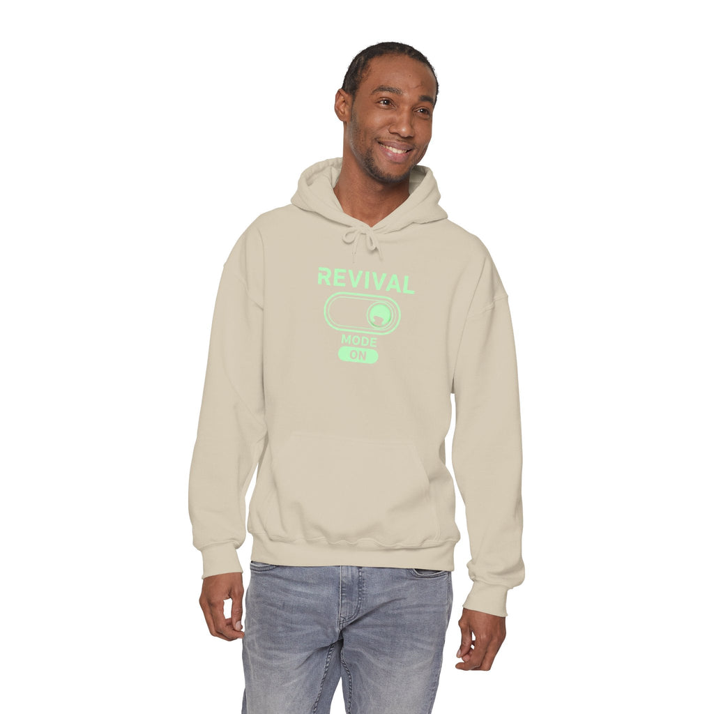 🔥 Revival Mode: ON – Christian Techwear Hoodie | Glowing Green Faith Switch | Futuristic Jesus Shirt | Activate Your Spiritual Awakening | Uplifted Gear Printify