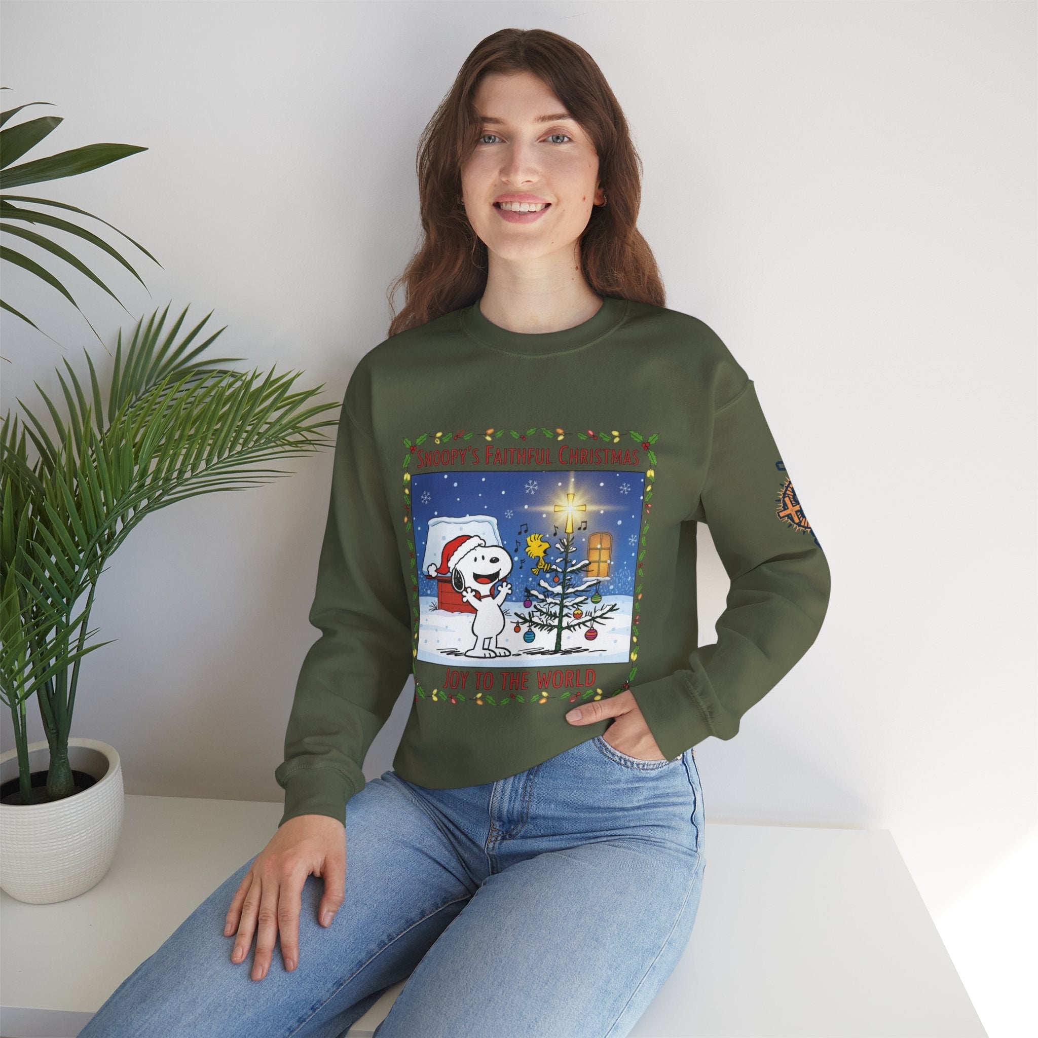 🎄 Faithful Christmas Friends – Christian Holiday Sweatshirt | Festive Tree & Cartoon Duo | Heartwarming Christmas Tee by Uplifted Gear Printify