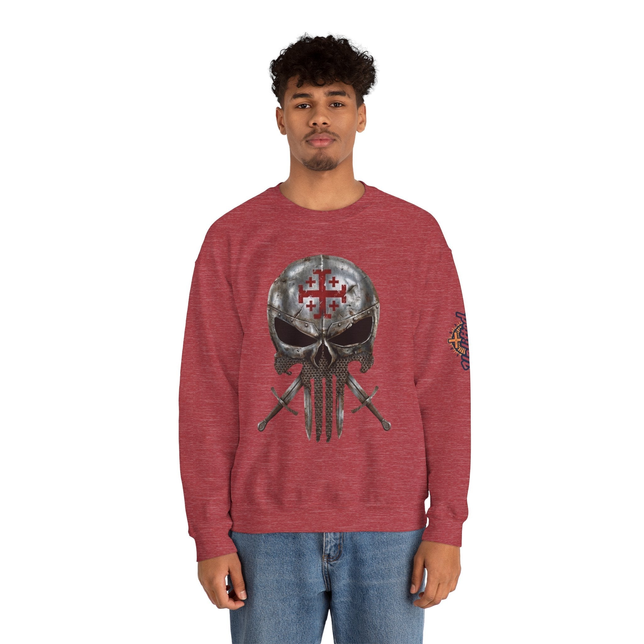 Crusader Knight Christian Skull Sweatshirt - Warrior Armor of God Sweatshirt Printify