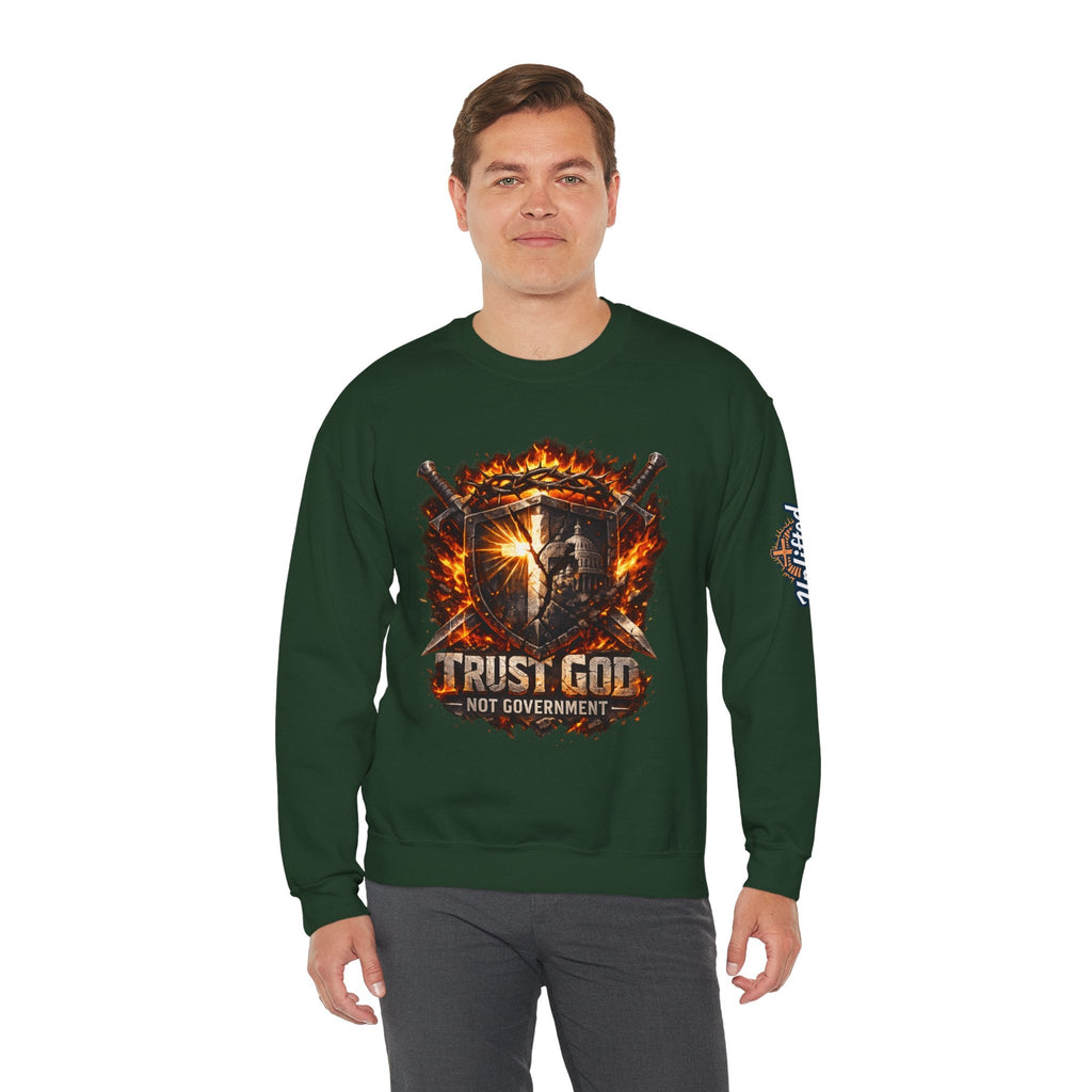 Trust God Not Government Shield Sweatshirt — Patriotic Christian Faith Sweatshirt Printify